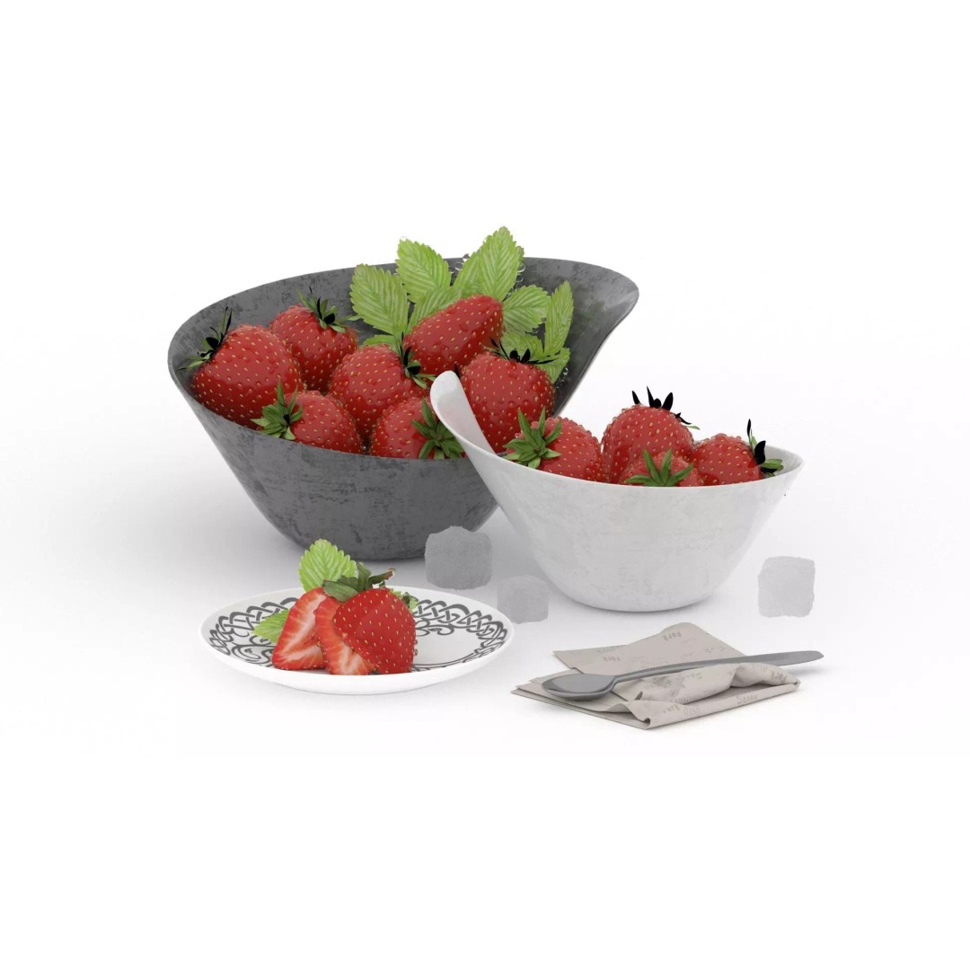 Strawberry 3D Model – Fully Textured Scene with Lighting Setup - View 2