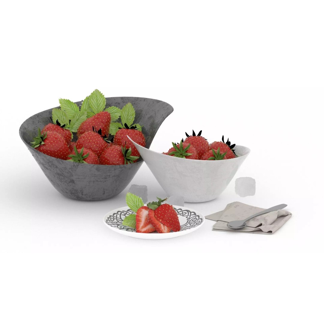 Strawberry 3D Model – Fully Textured Scene with Lighting Setup - View 3