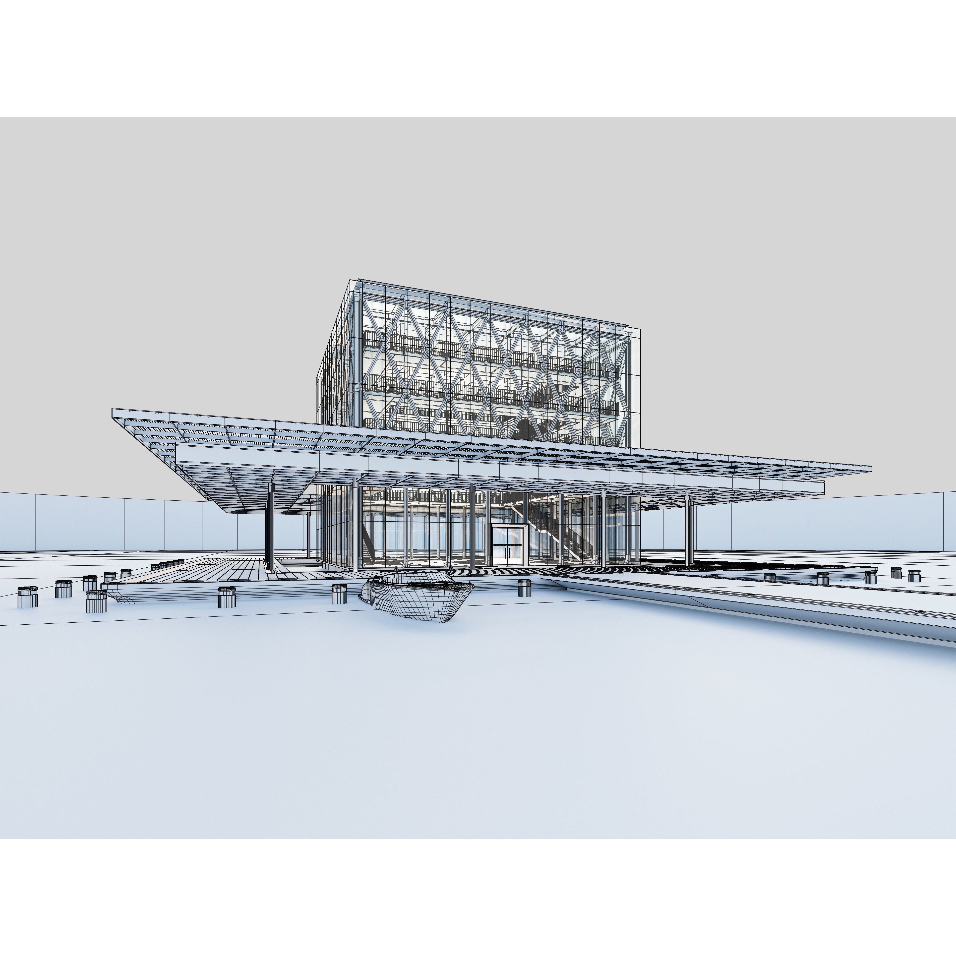 Modern Exhibition Pavilion - Low-Poly Game-Ready 3D Model - View 4