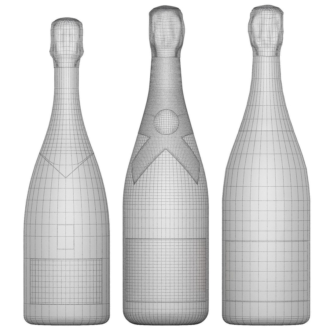 Champagne and Wine Bottles 3D Model – PBR Textured, OBJ & FBX Formats