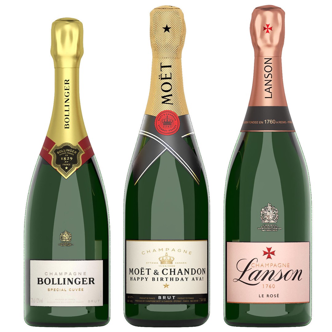 Champagne and Wine Bottles 3D Model – PBR Textured, OBJ & FBX Formats - View 3