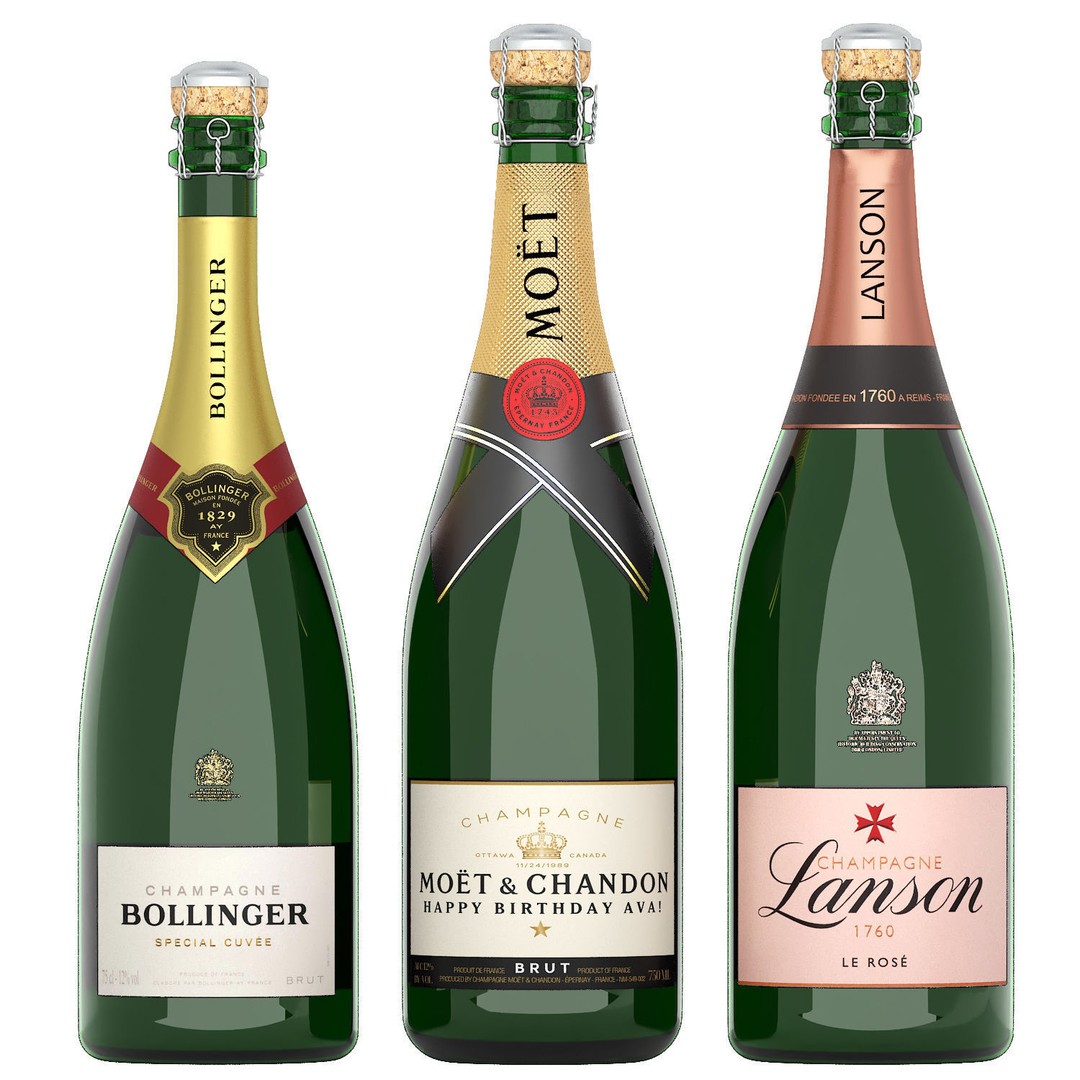 Champagne and Wine Bottles 3D Model – PBR Textured, OBJ & FBX Formats - View 4