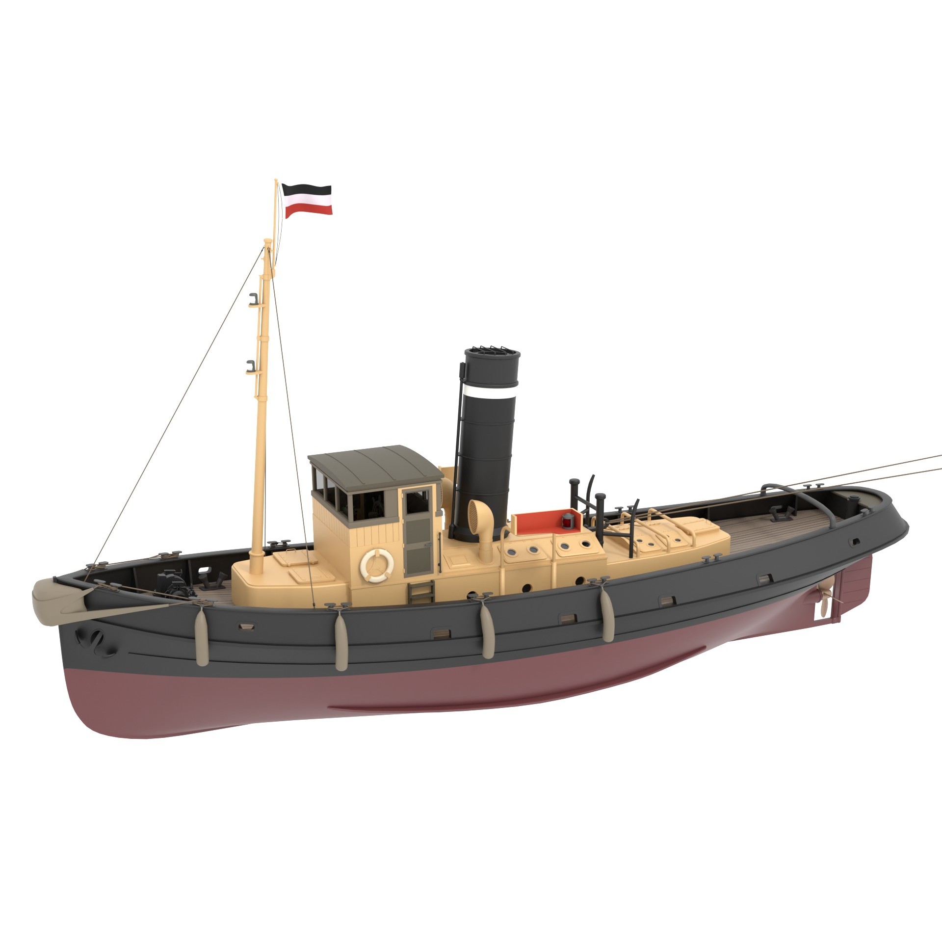 Steam Tug and Cargo Barge - Game-Ready 3D Model - View 10