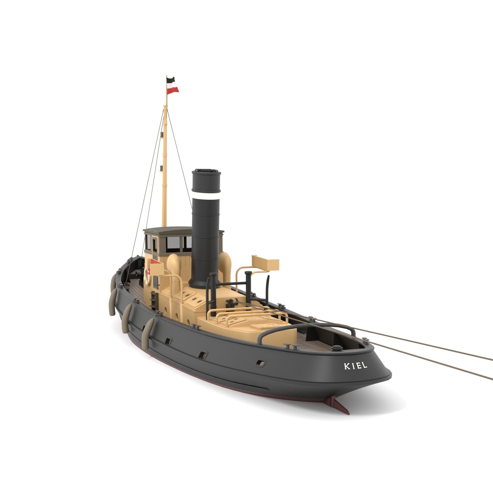 Steam Tug and Cargo Barge - Game-Ready 3D Model - View 11