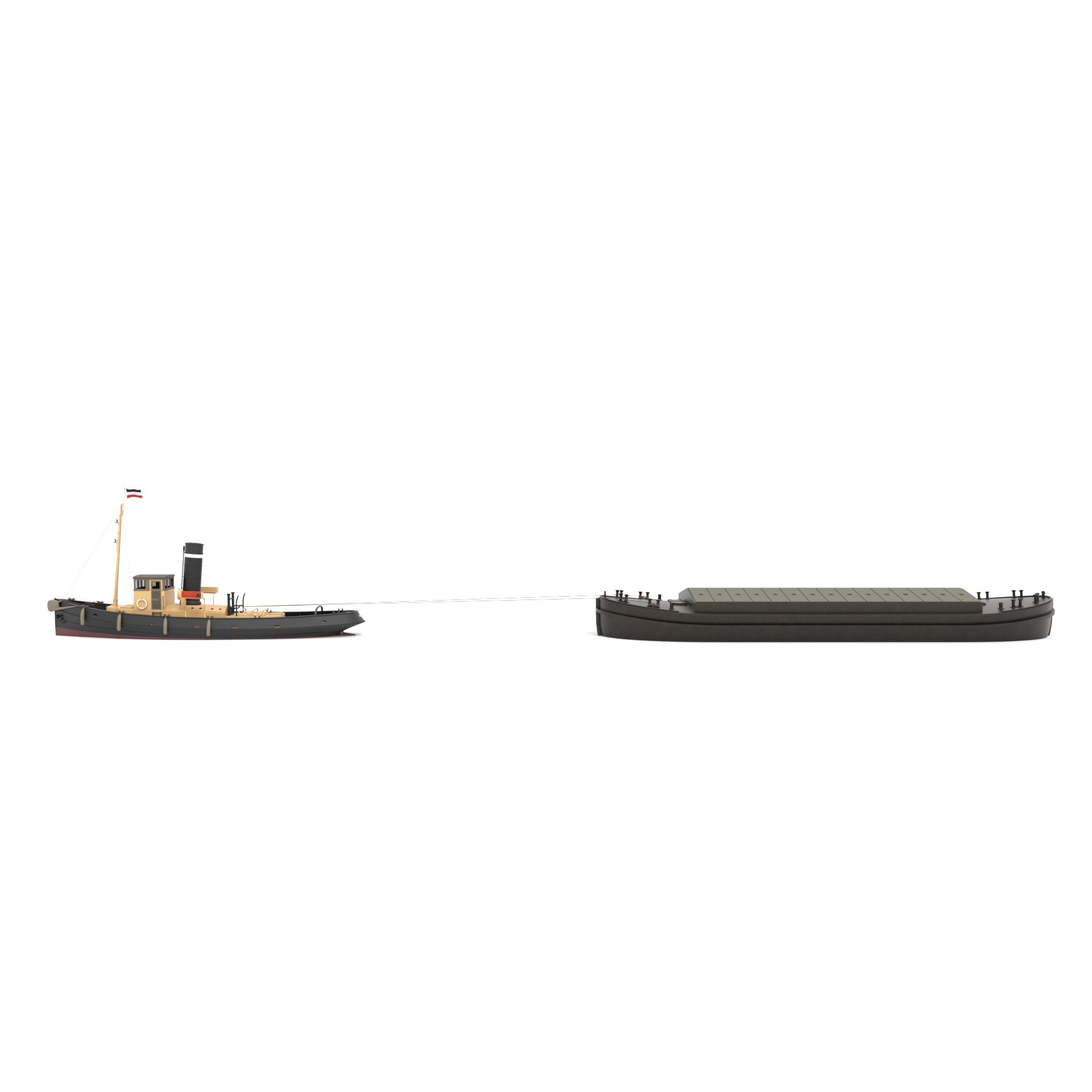 Steam Tug and Cargo Barge - Game-Ready 3D Model - View 12