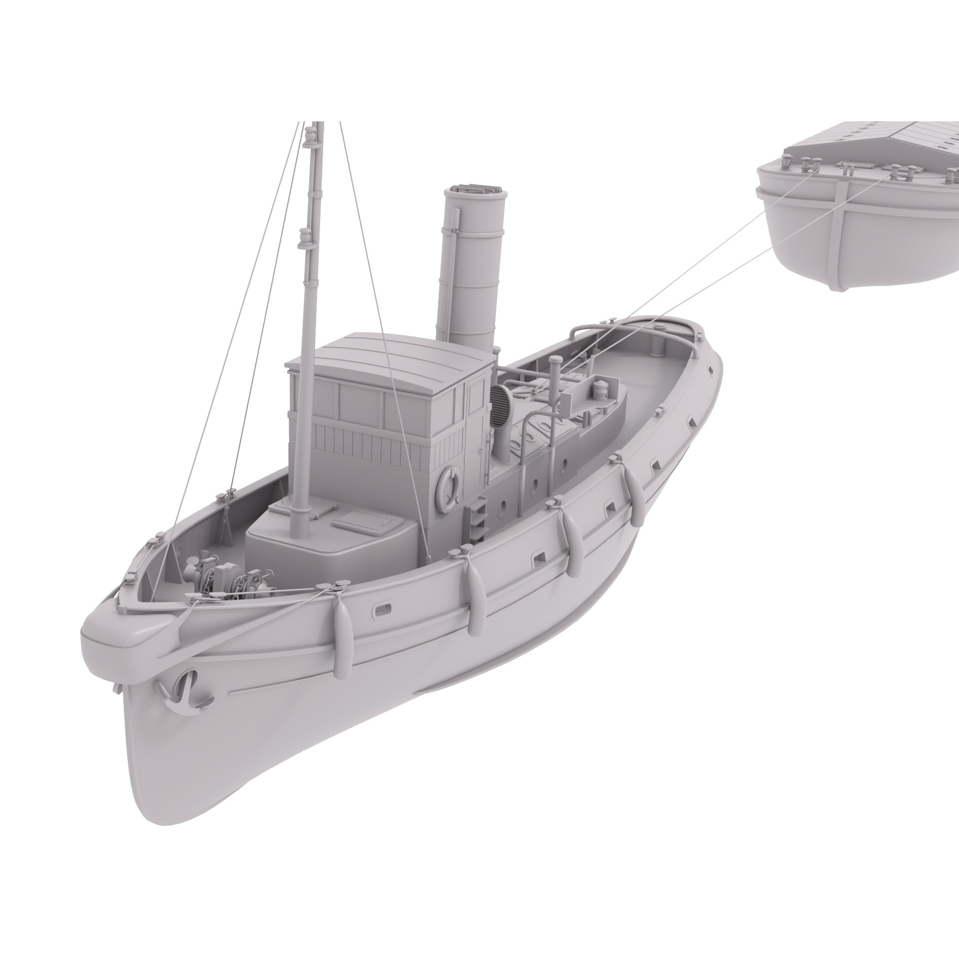 Steam Tug and Cargo Barge - Game-Ready 3D Model - View 16