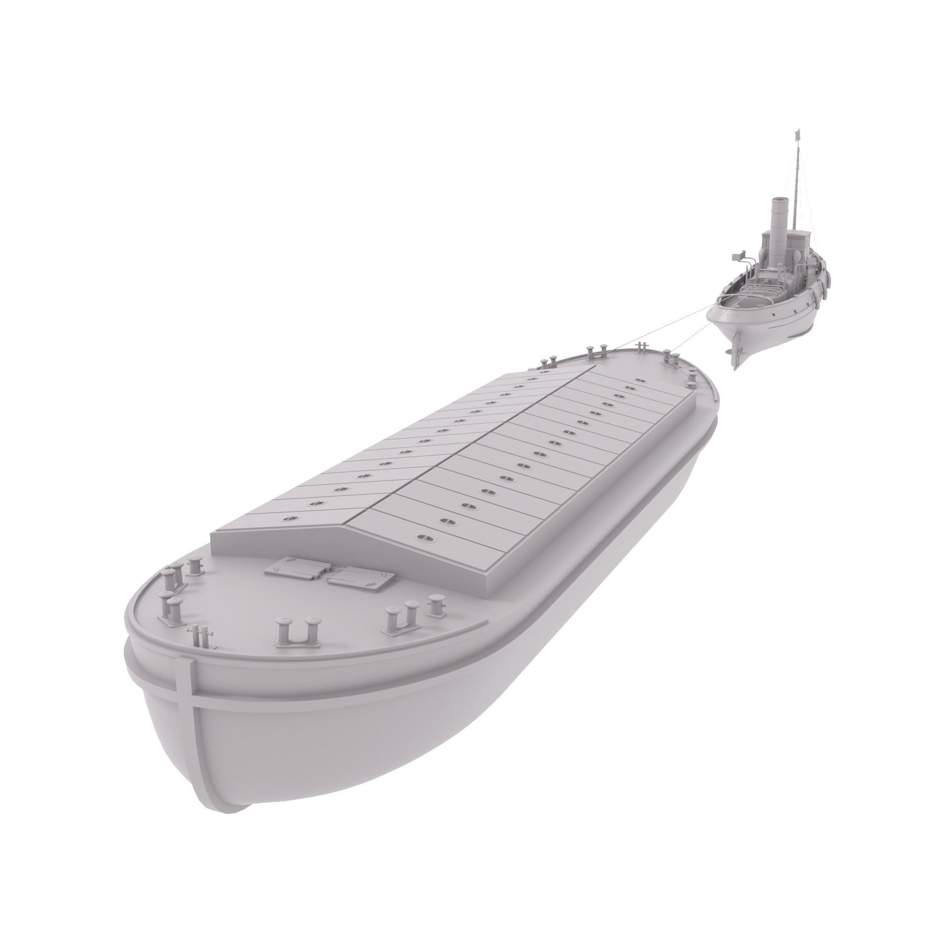 Steam Tug and Cargo Barge - Game-Ready 3D Model - View 17