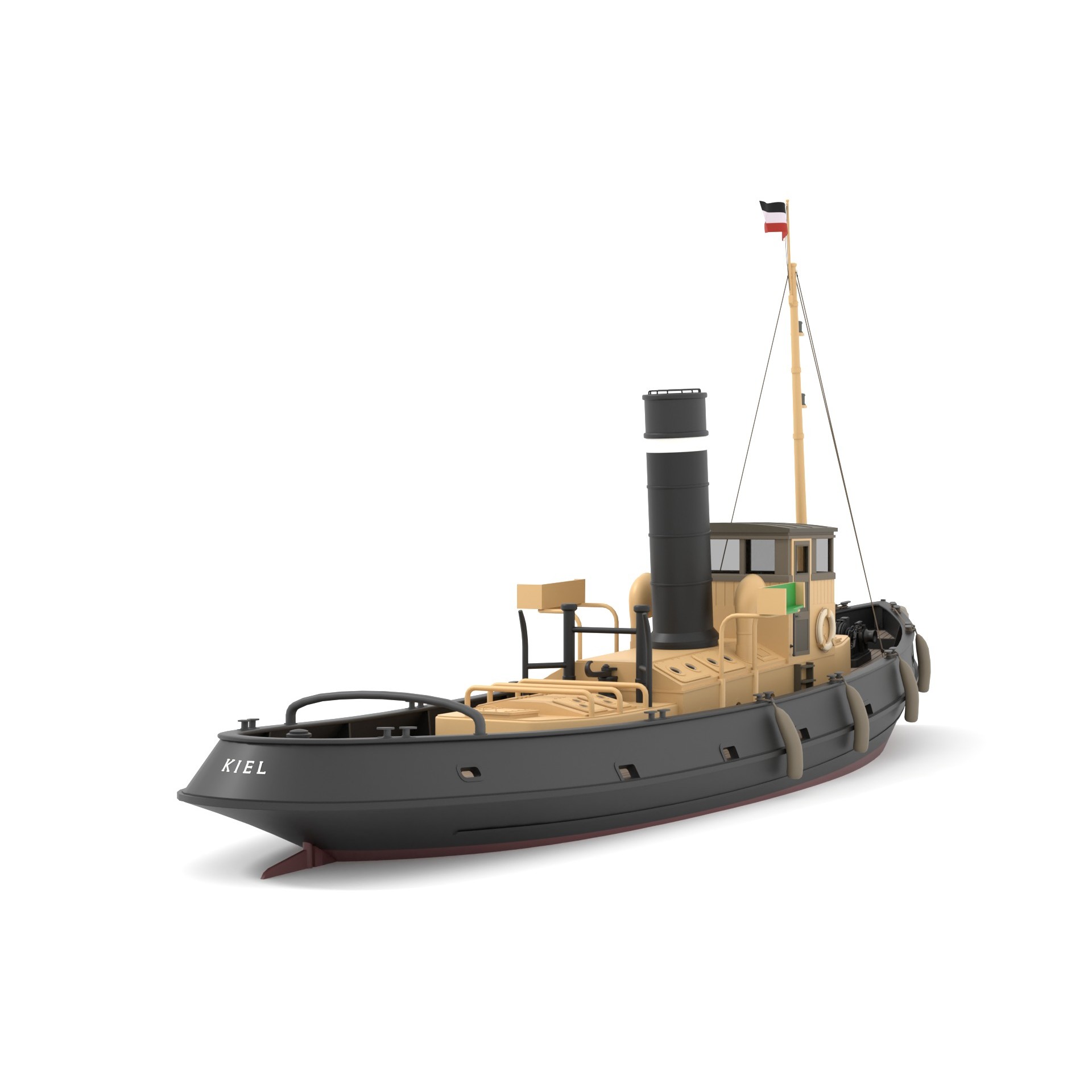 Steam Tug and Cargo Barge - Game-Ready 3D Model - View 3