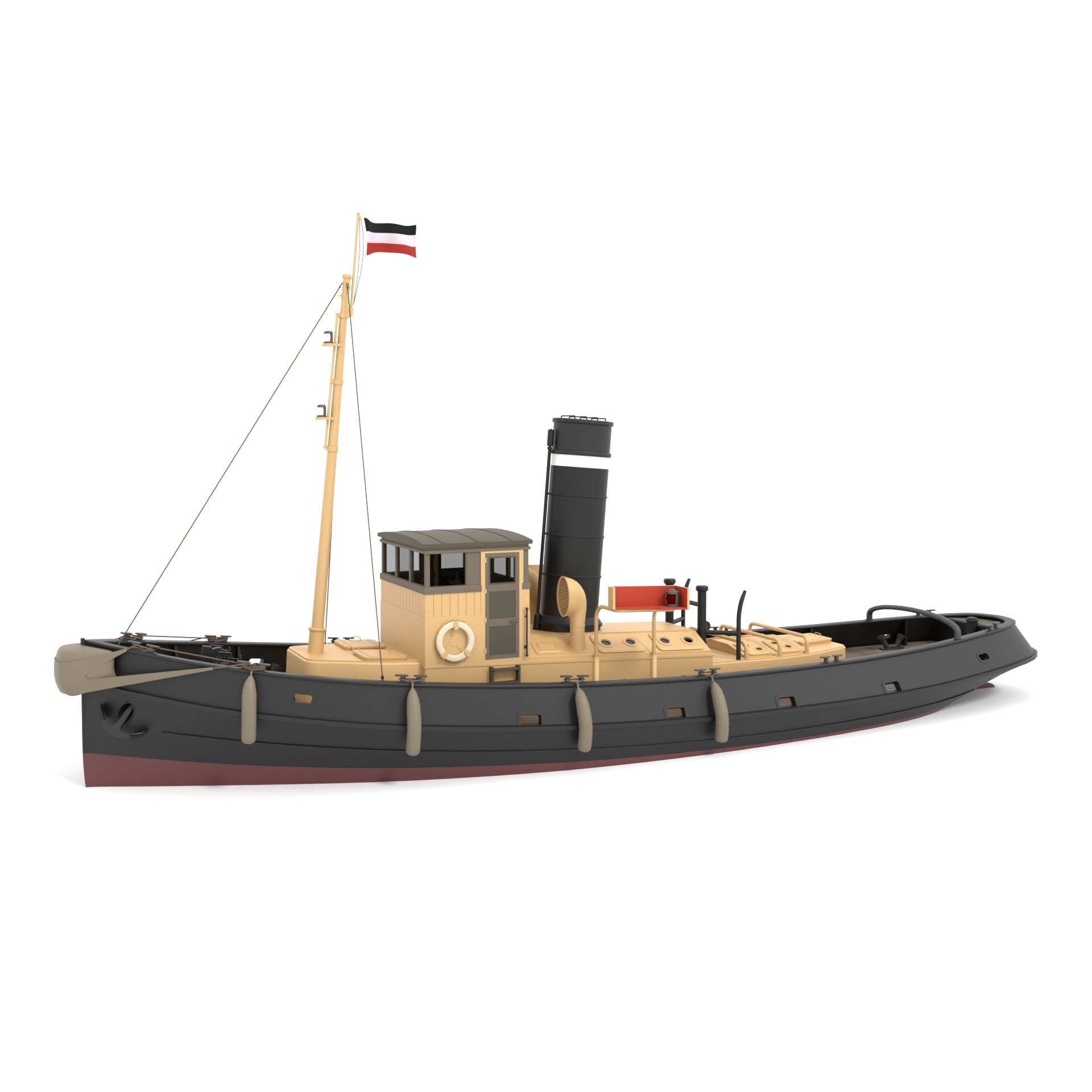 Steam Tug and Cargo Barge - Game-Ready 3D Model - View 4