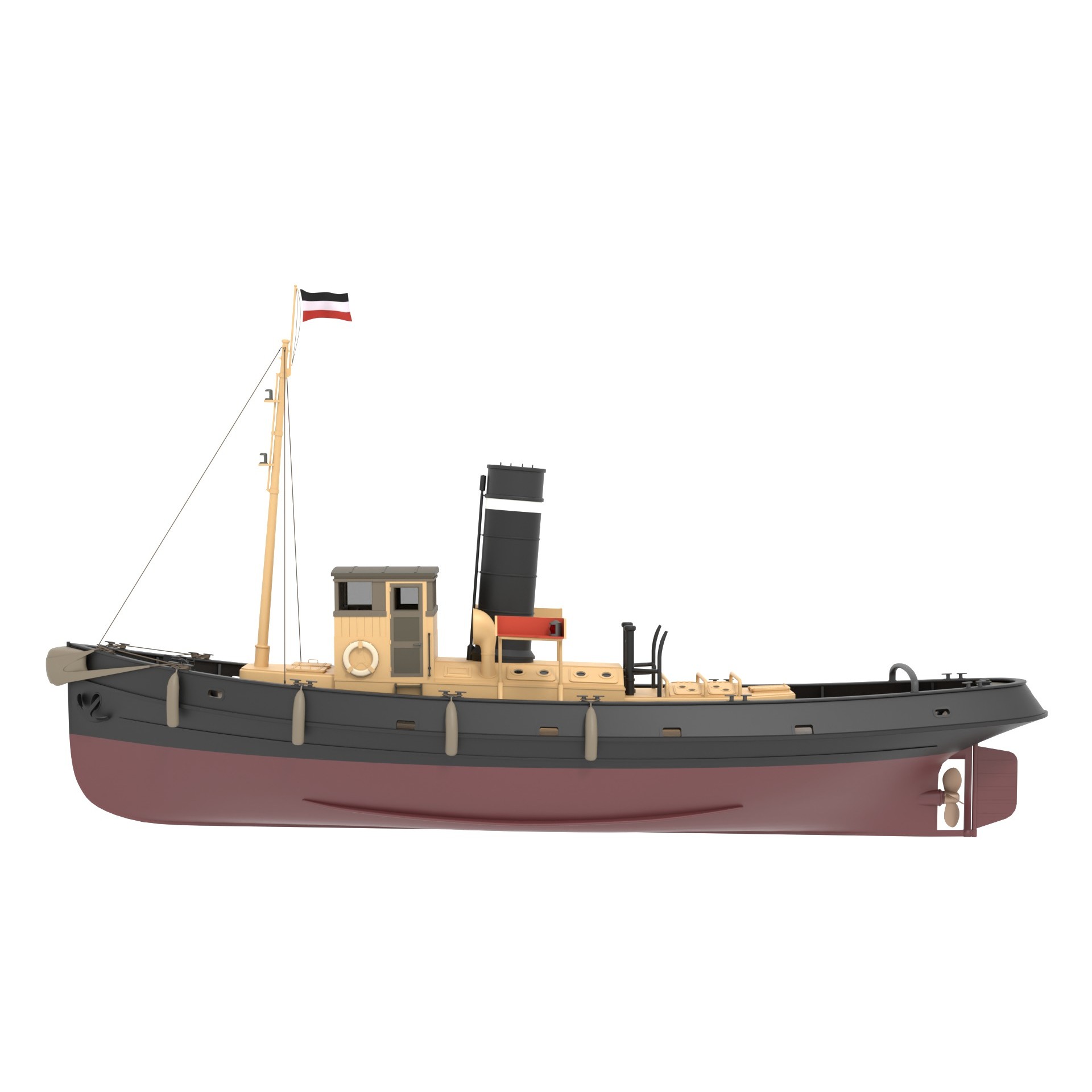 Steam Tug and Cargo Barge - Game-Ready 3D Model - View 6