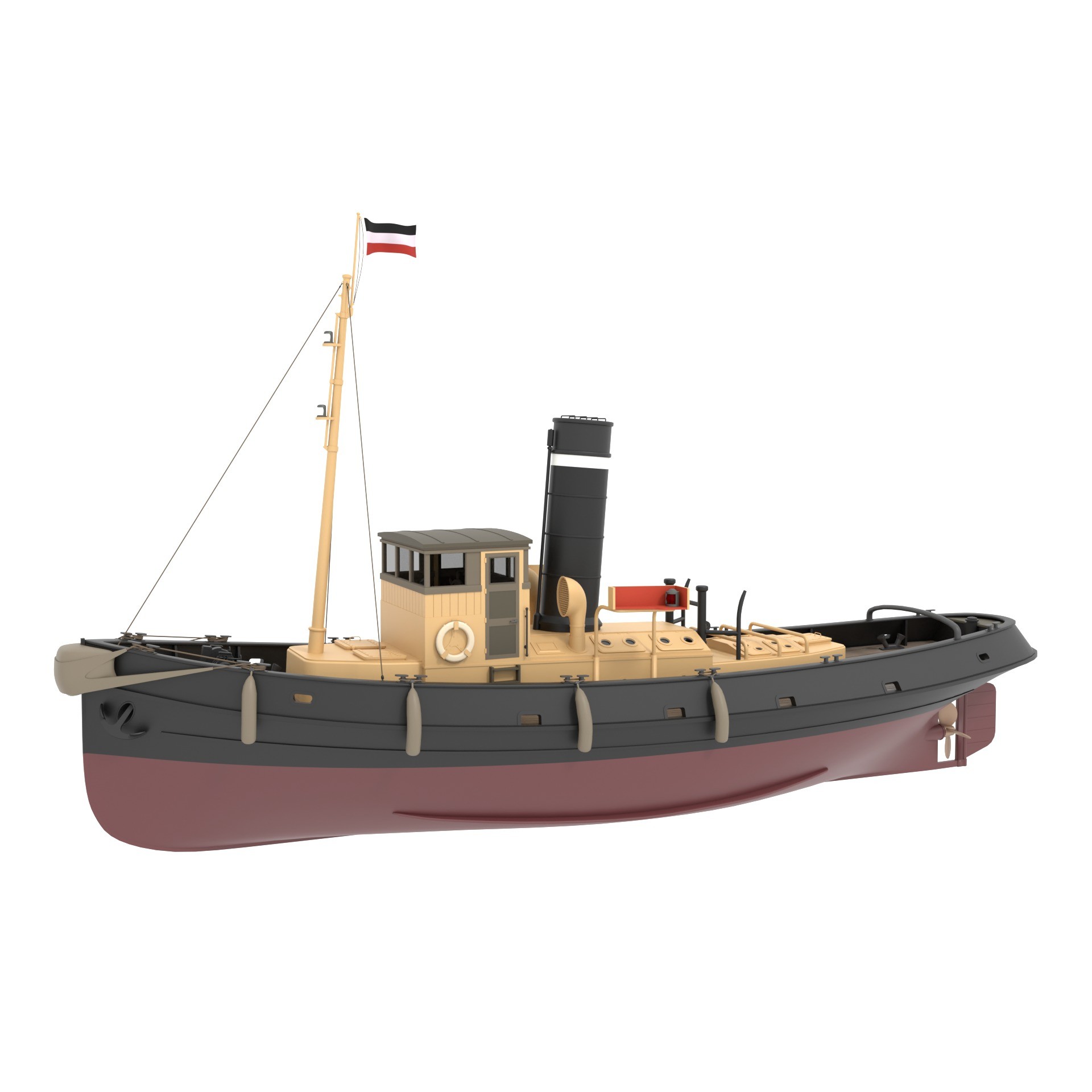 Steam Tug and Cargo Barge - Game-Ready 3D Model - View 8