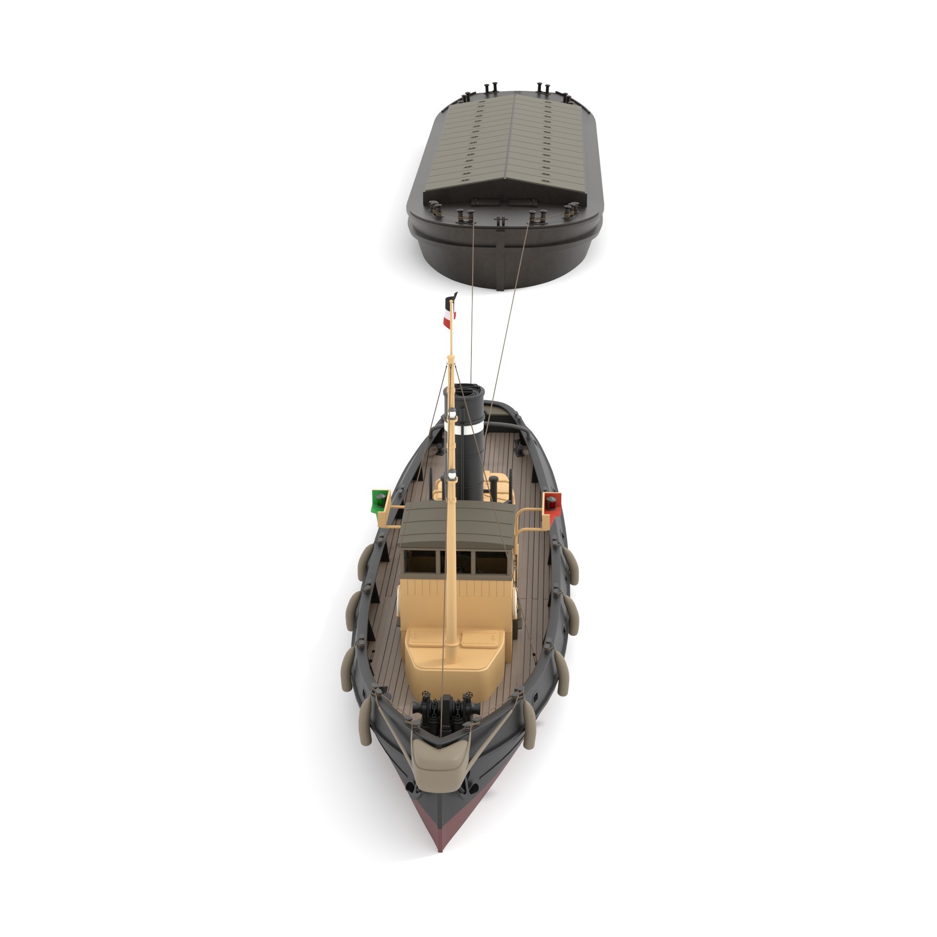Steam Tug and Cargo Barge - Game-Ready 3D Model - View 9