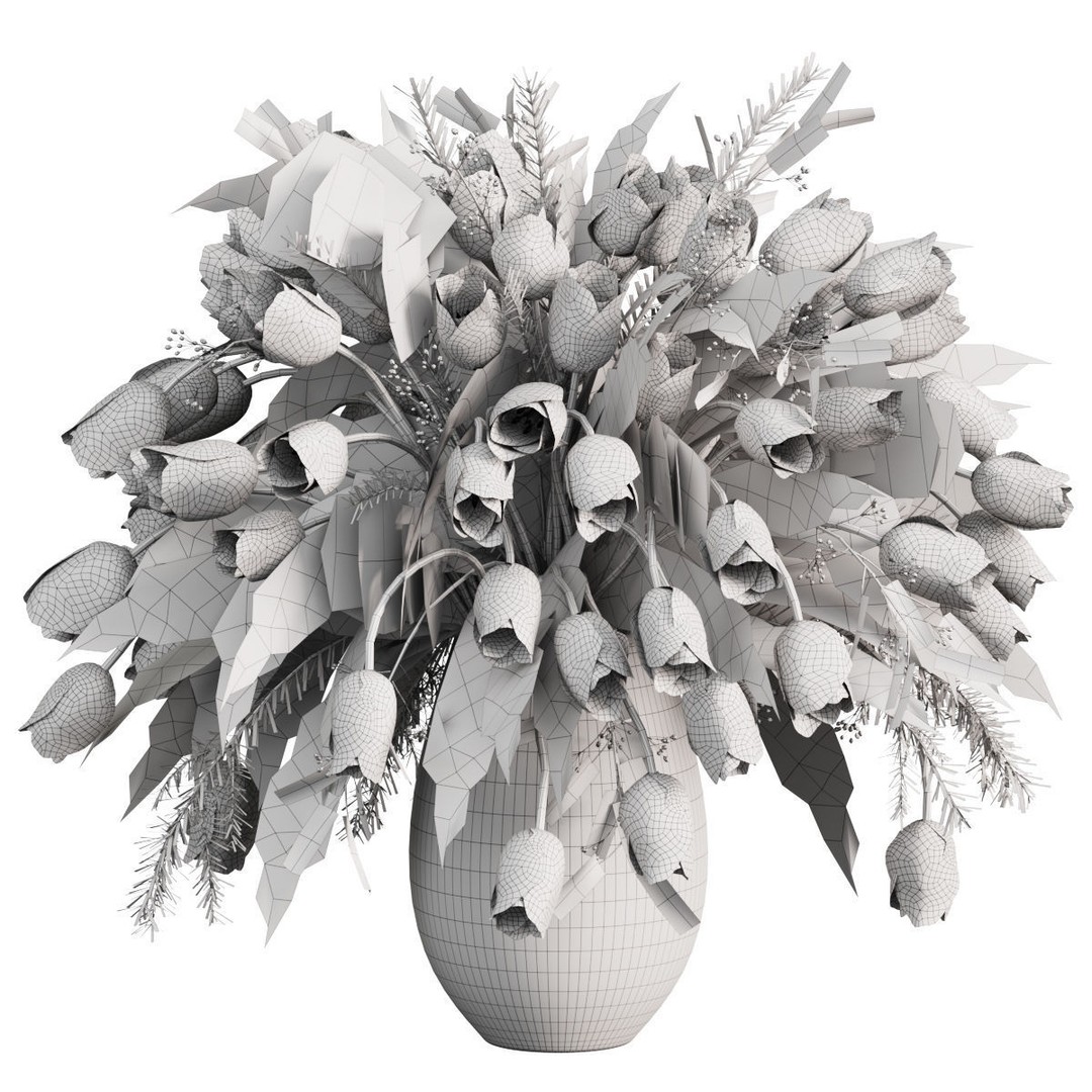 Flower In Vase 3D Model – Realistic Indoor Decoration, FBX, OBJ - View 4
