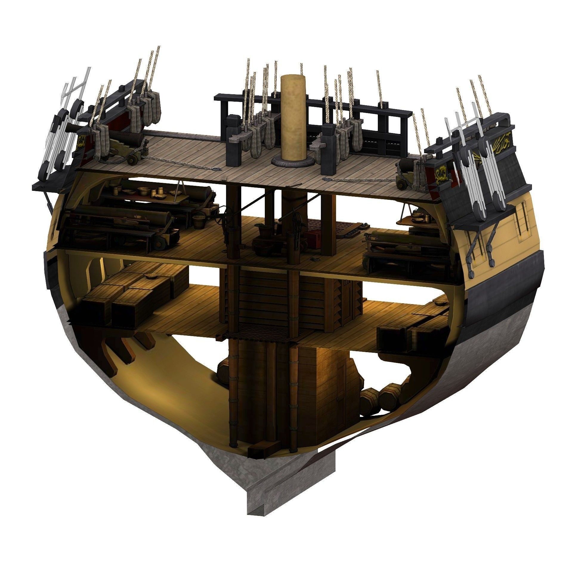 38 Gun Frigate Laurore - Low-Poly Game-Ready 3D Model