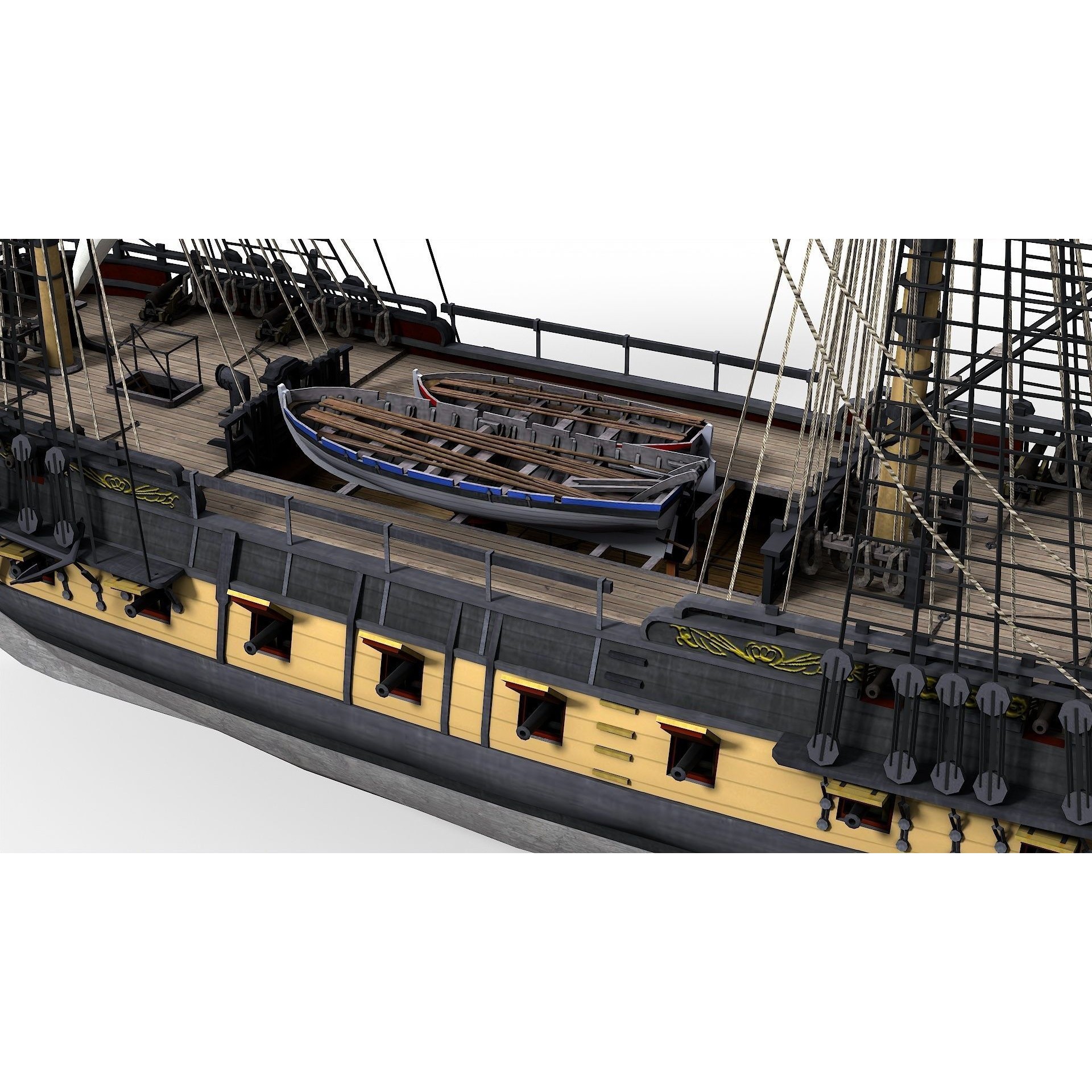 38 Gun Frigate Laurore - Low-Poly Game-Ready 3D Model - View 10
