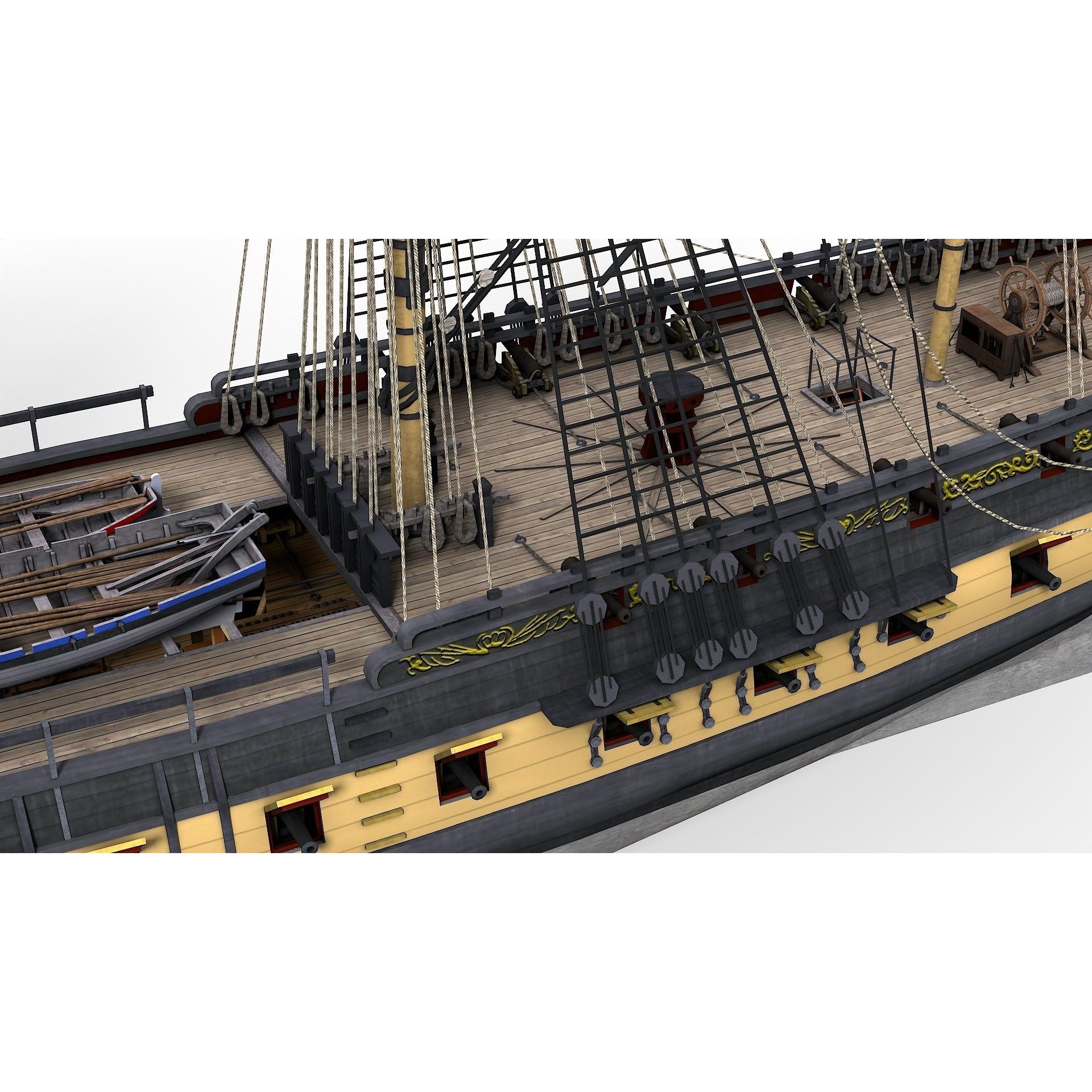 38 Gun Frigate Laurore - Low-Poly Game-Ready 3D Model - View 11