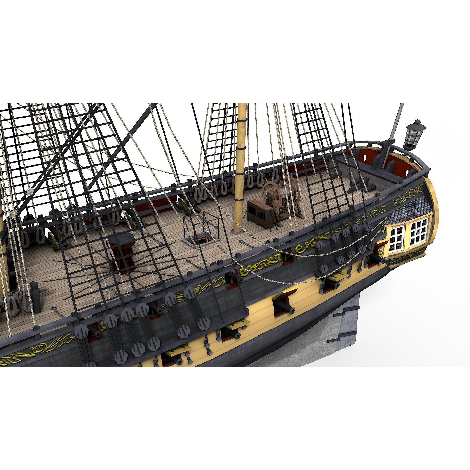 38 Gun Frigate Laurore - Low-Poly Game-Ready 3D Model - View 12