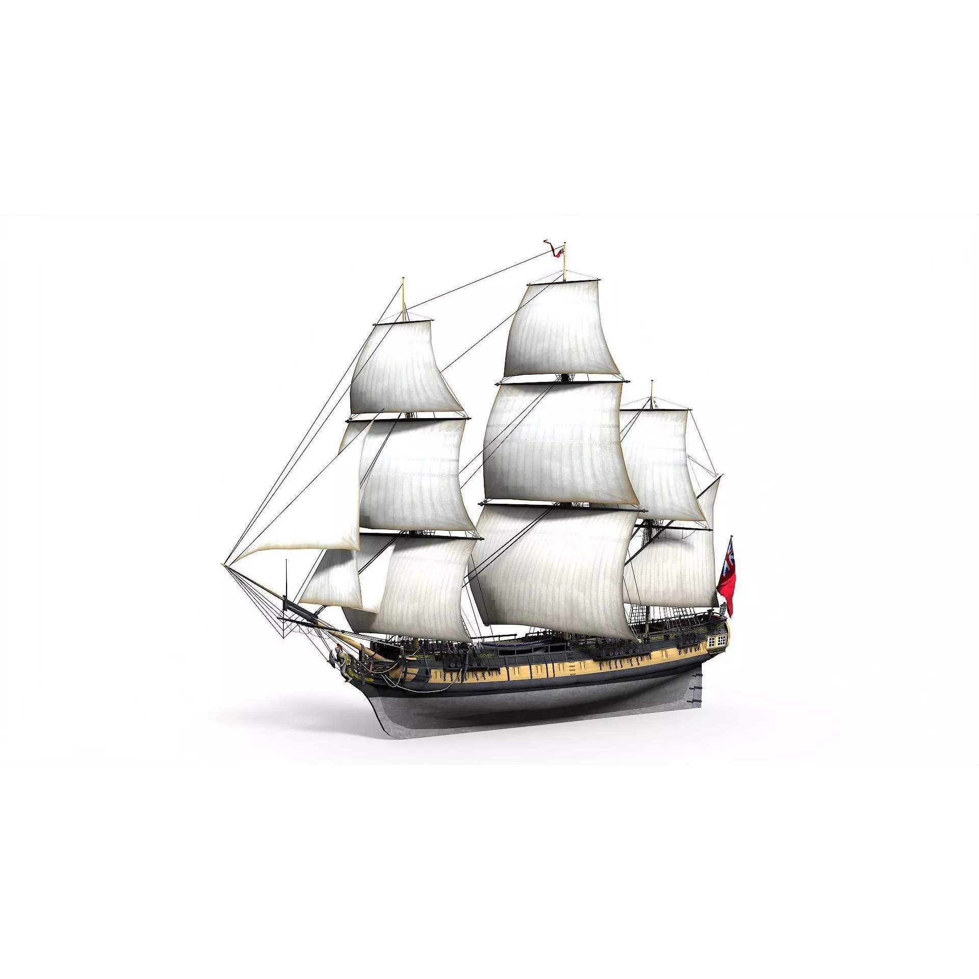 38 Gun Frigate Laurore - Low-Poly Game-Ready 3D Model - View 2