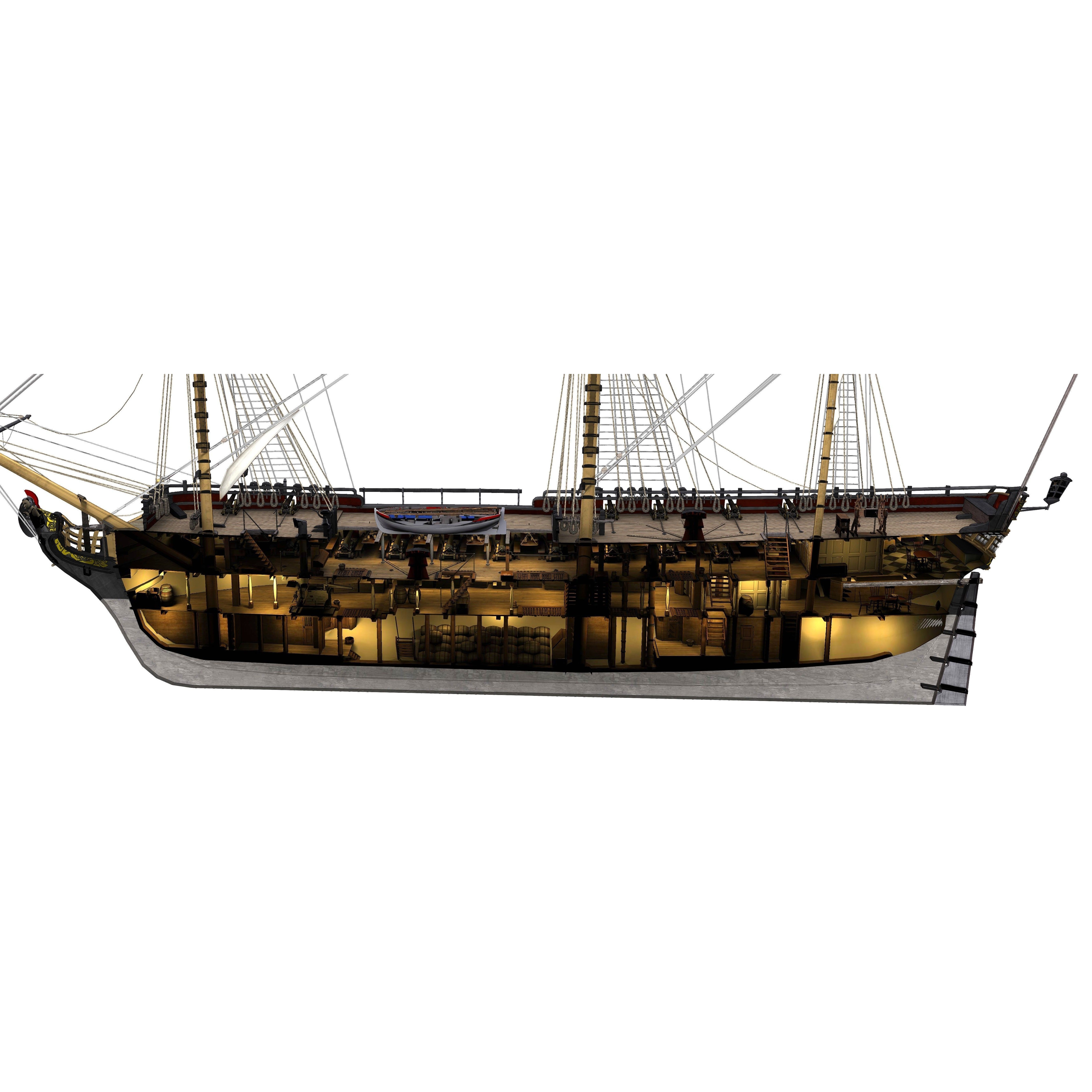 38 Gun Frigate Laurore - Low-Poly Game-Ready 3D Model - View 28