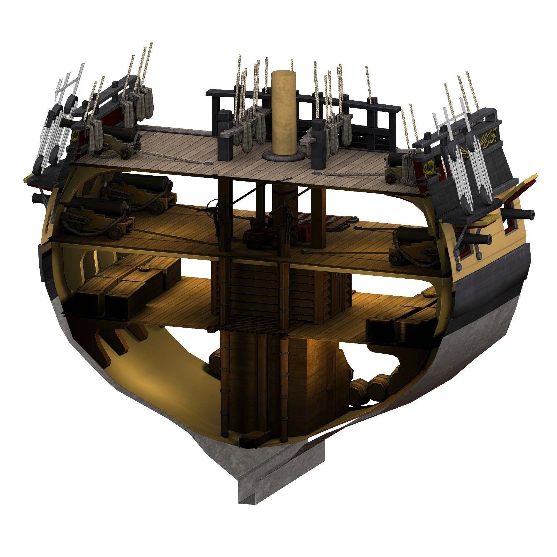 38 Gun Frigate Laurore - Low-Poly Game-Ready 3D Model - View 29