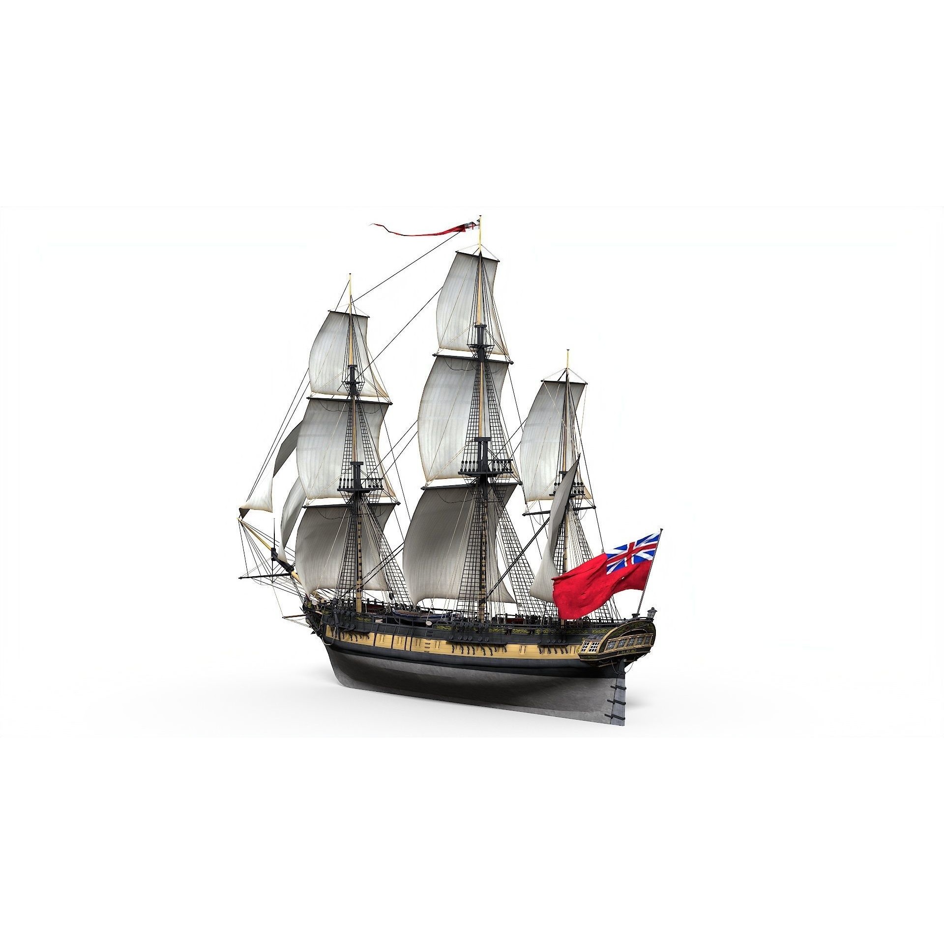 38 Gun Frigate Laurore - Low-Poly Game-Ready 3D Model - View 4