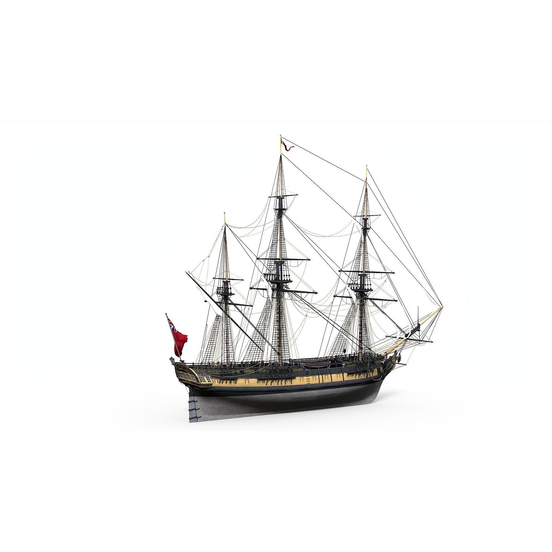 38 Gun Frigate Laurore - Low-Poly Game-Ready 3D Model - View 5