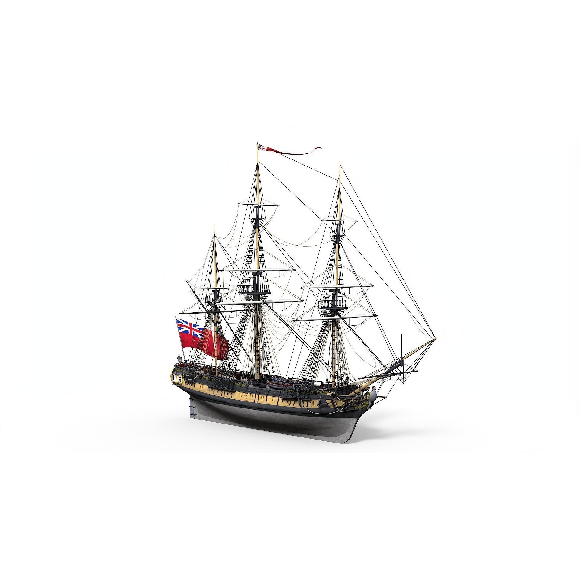 38 Gun Frigate Laurore - Low-Poly Game-Ready 3D Model - View 6