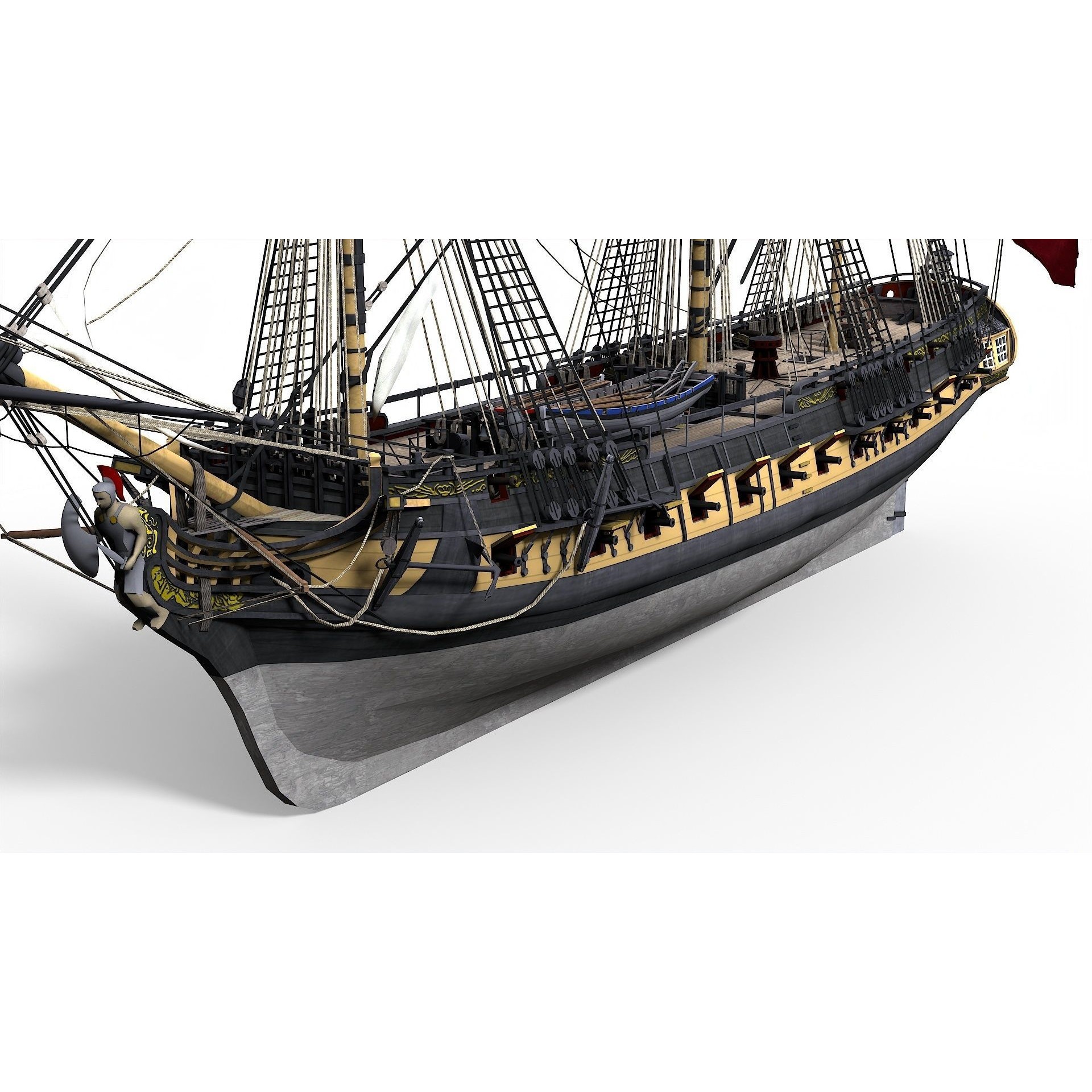 38 Gun Frigate Laurore - Low-Poly Game-Ready 3D Model - View 7