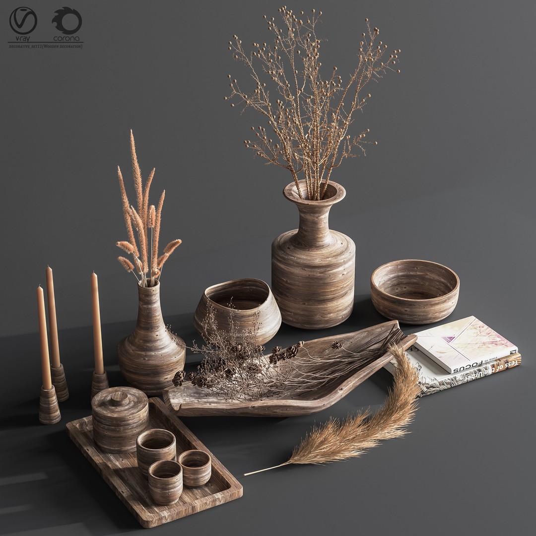 Wooden Decoration 3D Model – High Poly Interior Asset, Vray & Corona Formats - View 3
