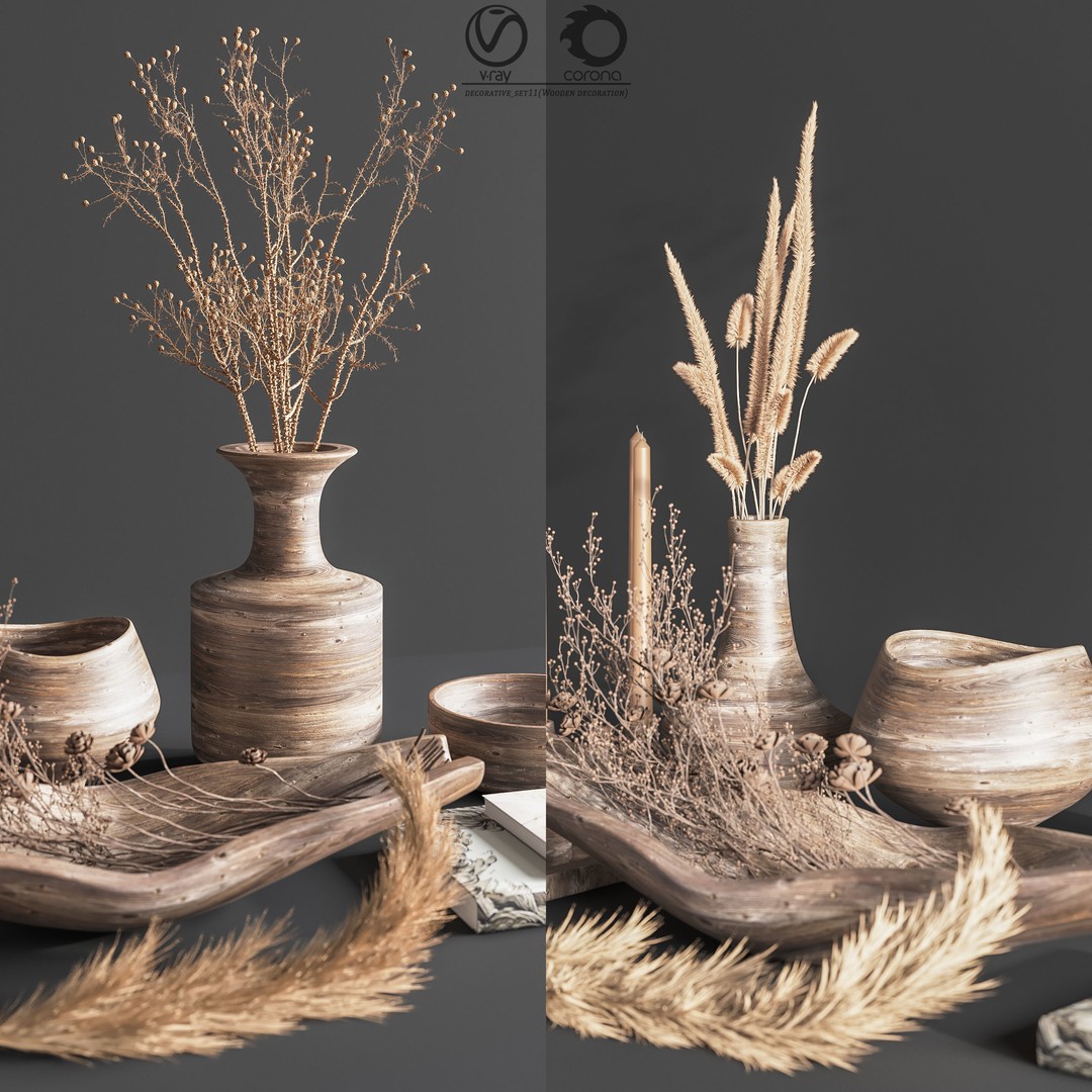 Wooden Decoration 3D Model – High Poly Interior Asset, Vray & Corona Formats - View 4