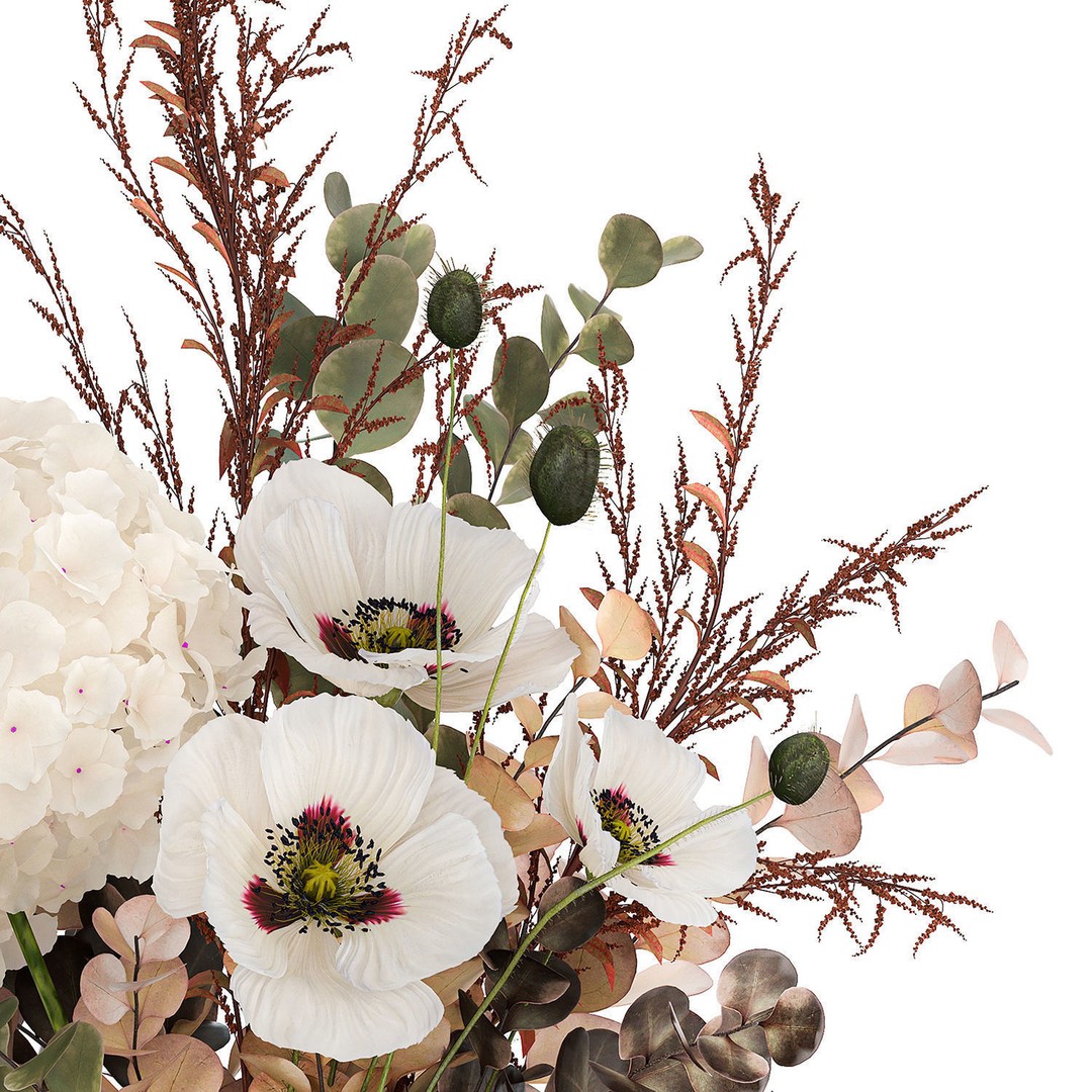 Bouquet of Dried Flowers 3D Model – Modern Decor in Glass Vase, PBR - View 12