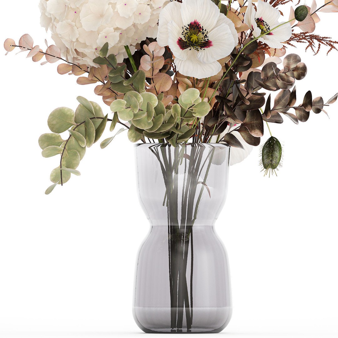 Bouquet of Dried Flowers 3D Model – Modern Decor in Glass Vase, PBR - View 14