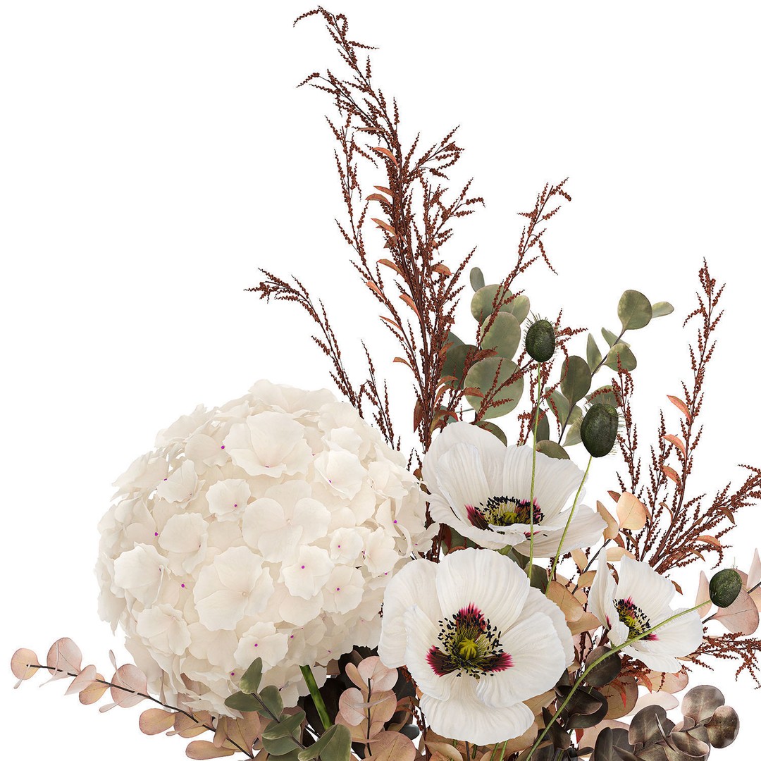 Bouquet of Dried Flowers 3D Model – Modern Decor in Glass Vase, PBR - View 15