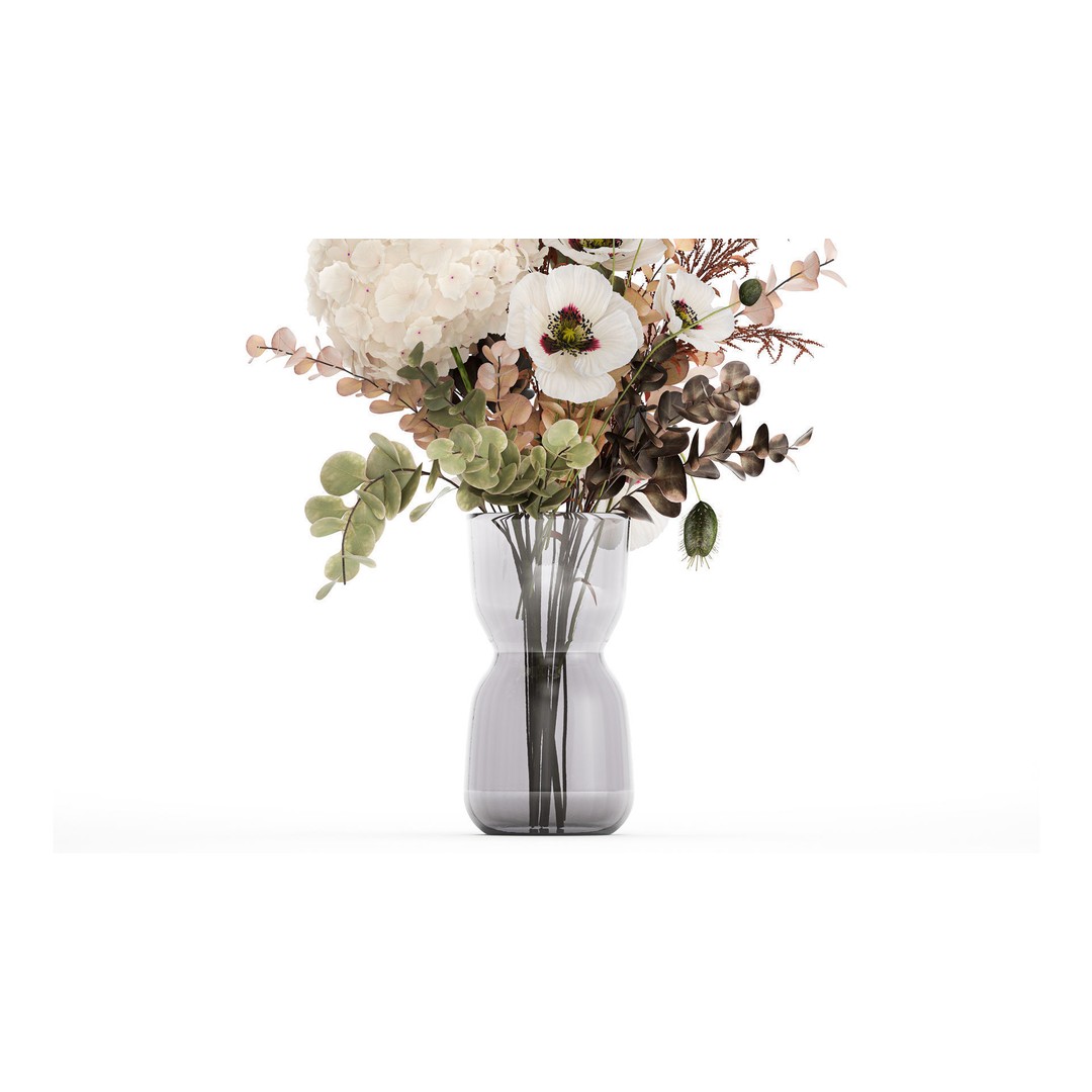 Bouquet of Dried Flowers 3D Model – Modern Decor in Glass Vase, PBR - View 4