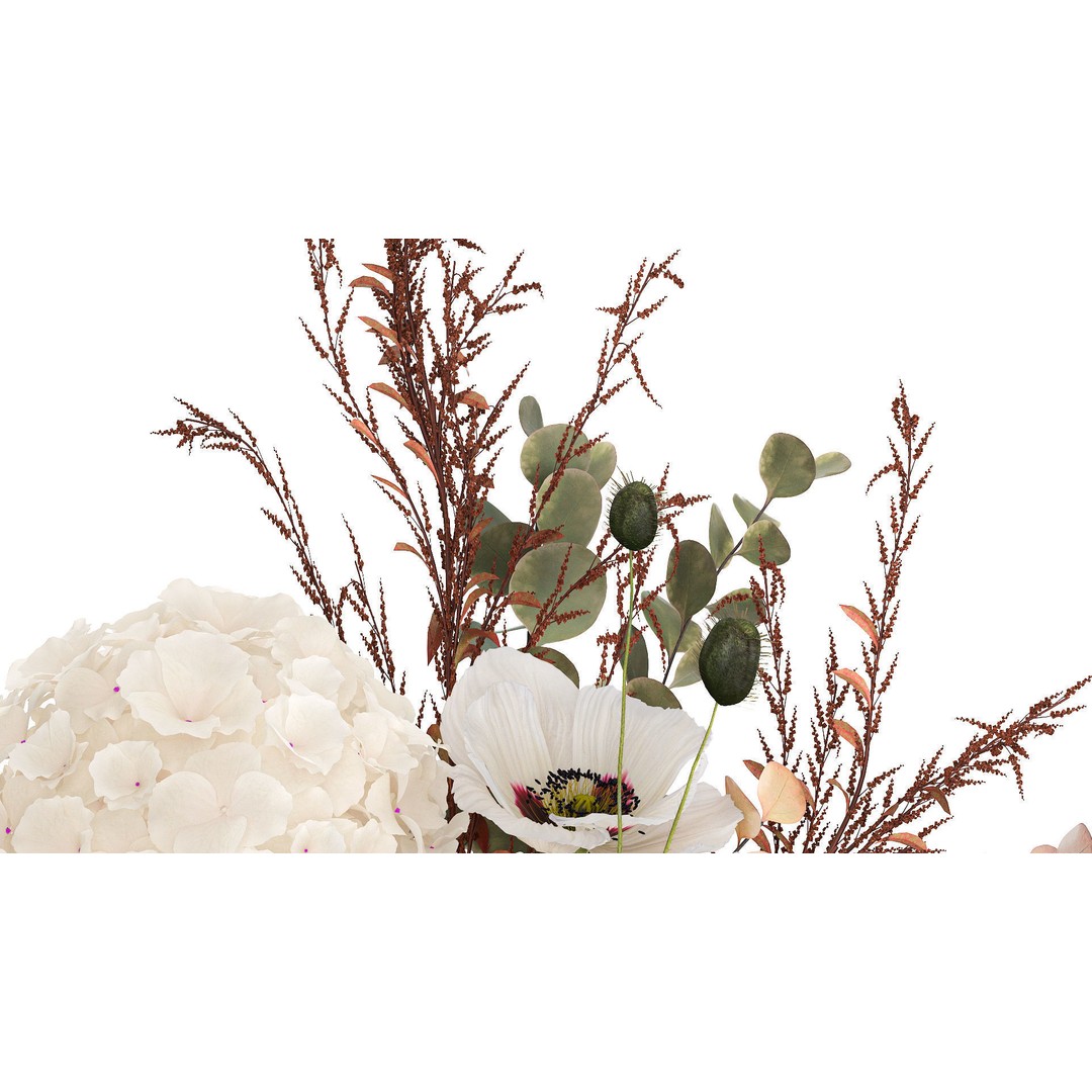 Bouquet of Dried Flowers 3D Model – Modern Decor in Glass Vase, PBR - View 5
