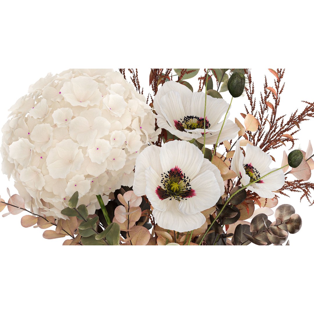 Bouquet of Dried Flowers 3D Model – Modern Decor in Glass Vase, PBR - View 6
