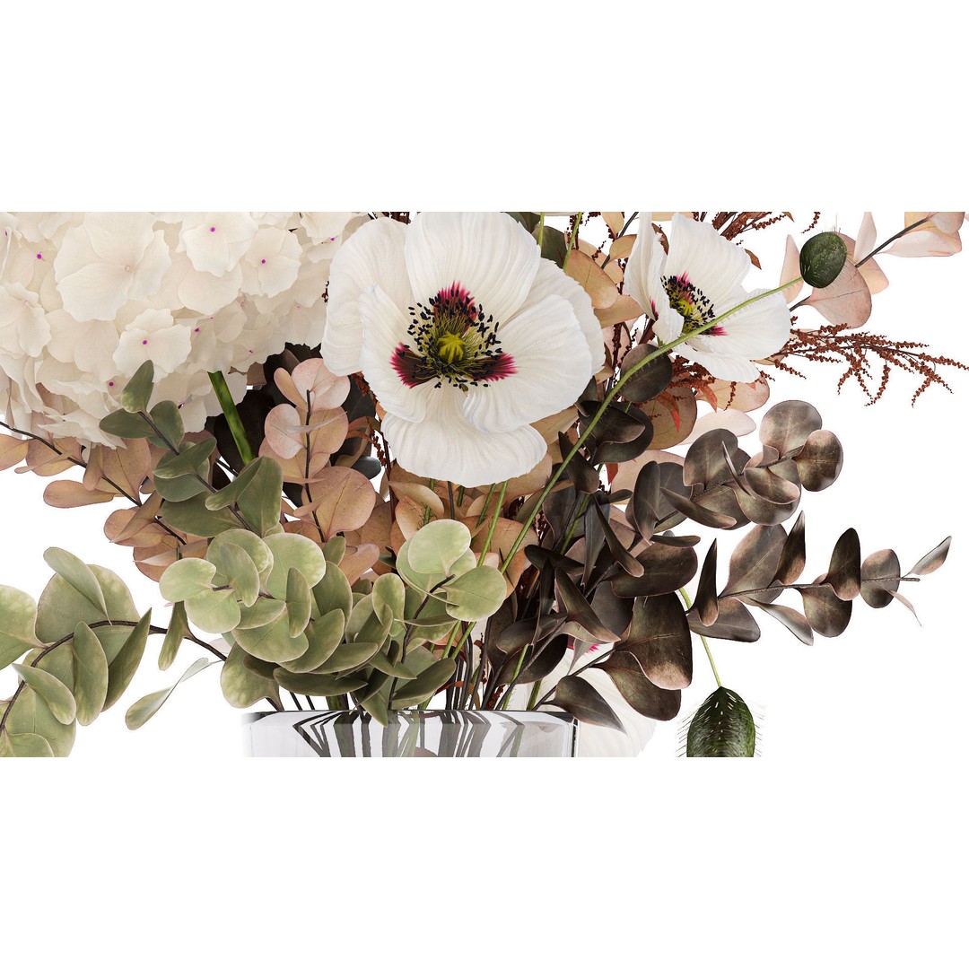 Bouquet of Dried Flowers 3D Model – Modern Decor in Glass Vase, PBR - View 7