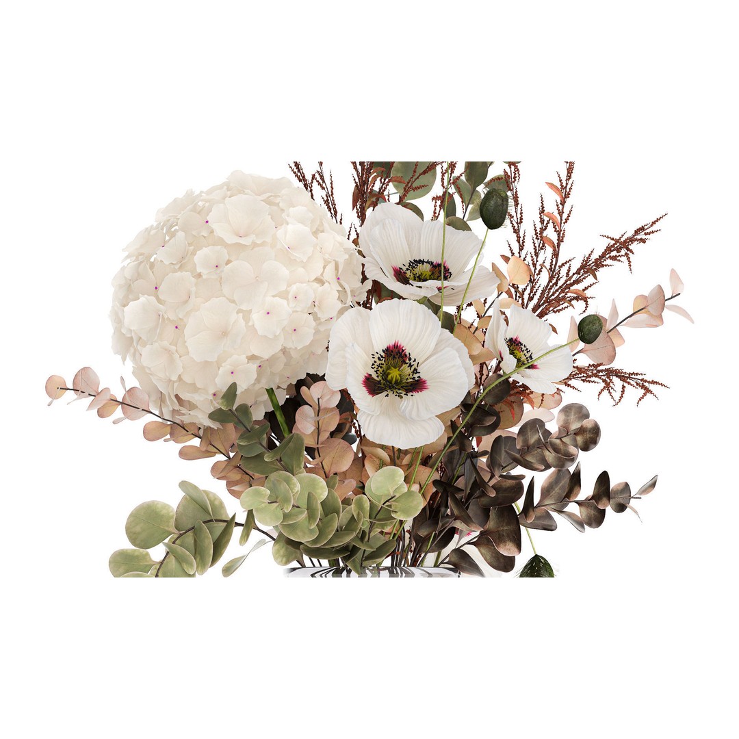 Bouquet of Dried Flowers 3D Model – Modern Decor in Glass Vase, PBR - View 8