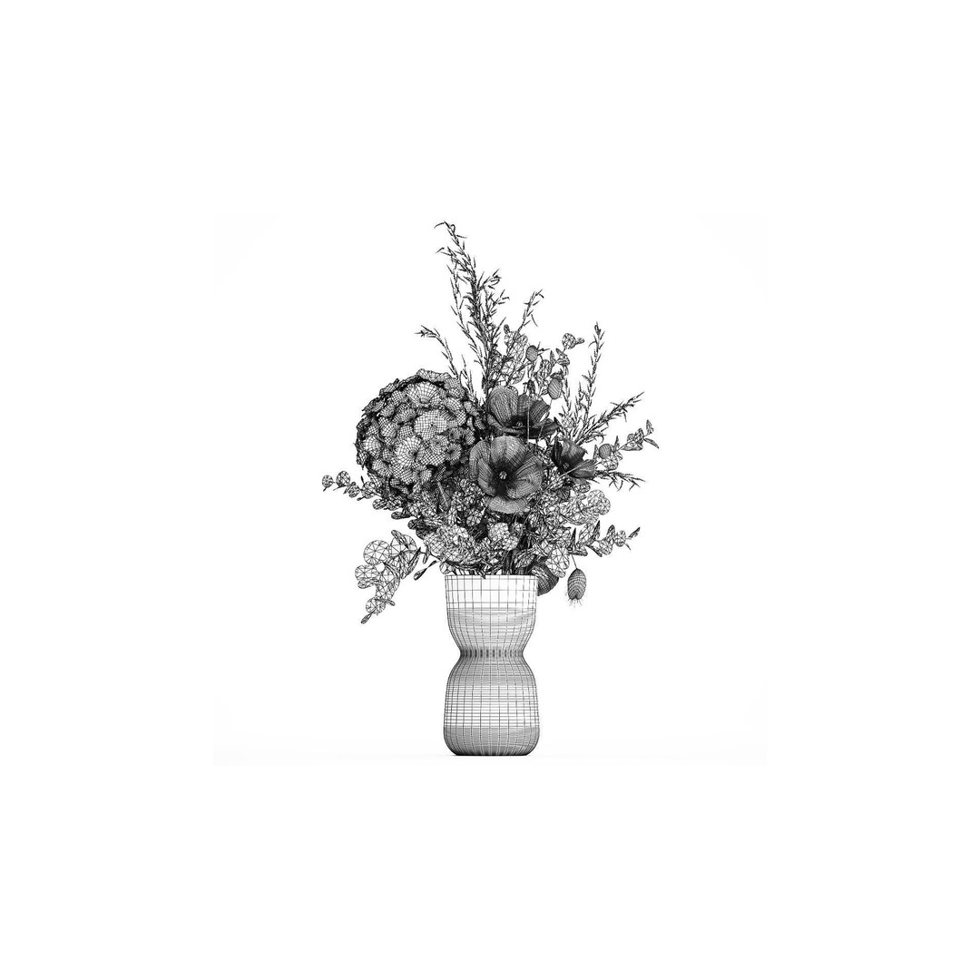Bouquet of Dried Flowers 3D Model – Modern Decor in Glass Vase, PBR - View 9