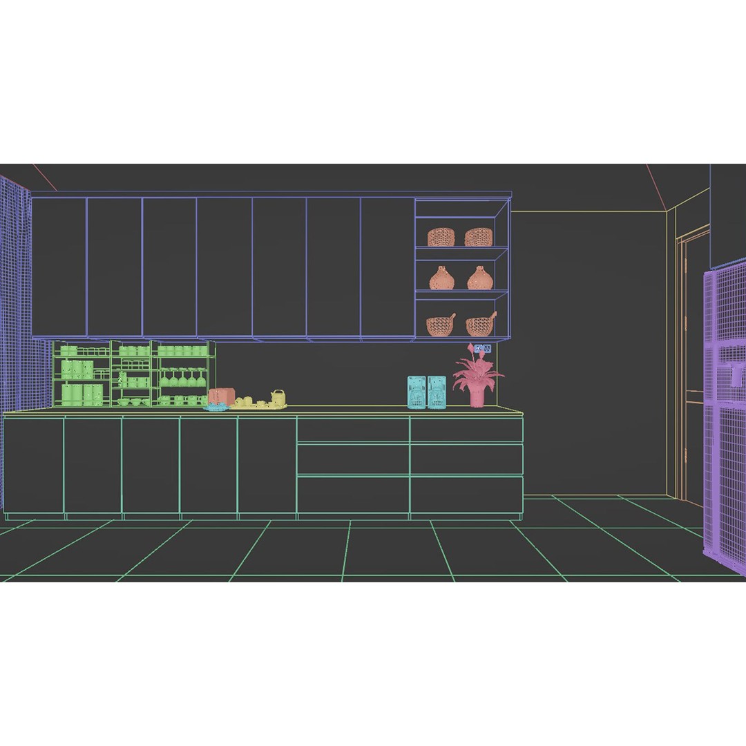 Minimalist Kitchen 3D Model – PBR Interior Scene, FBX & OBJ