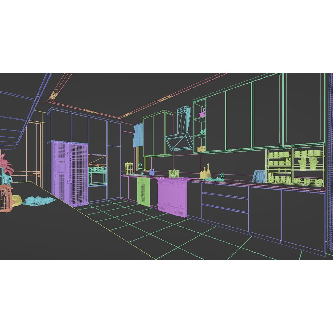 Minimalist Kitchen 3D Model – PBR Interior Scene, FBX & OBJ - View 10