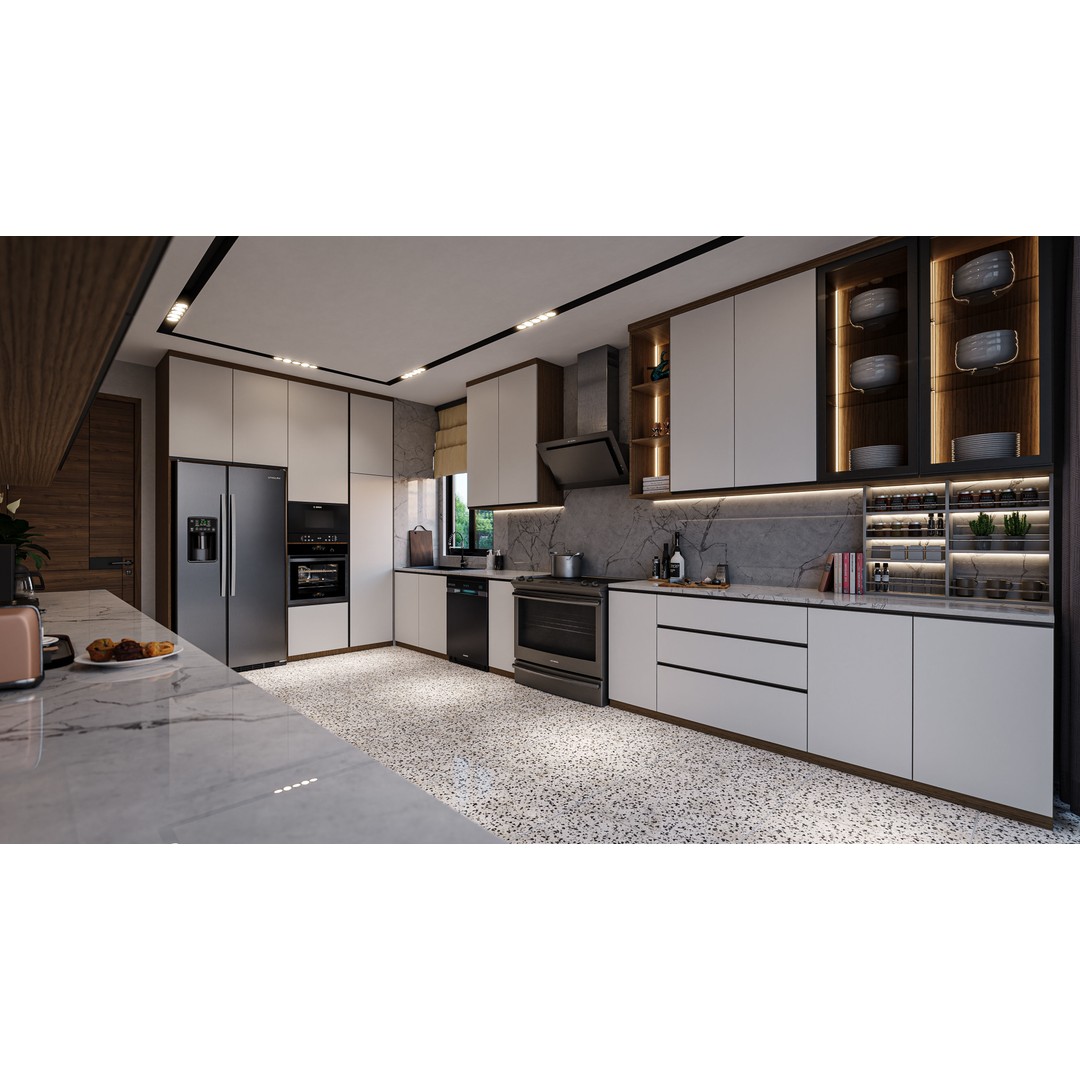 Minimalist Kitchen 3D Model – PBR Interior Scene, FBX & OBJ - View 3