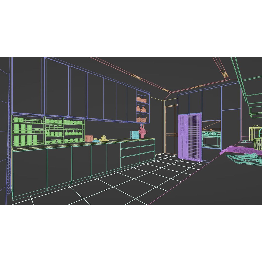 Minimalist Kitchen 3D Model – PBR Interior Scene, FBX & OBJ - View 7