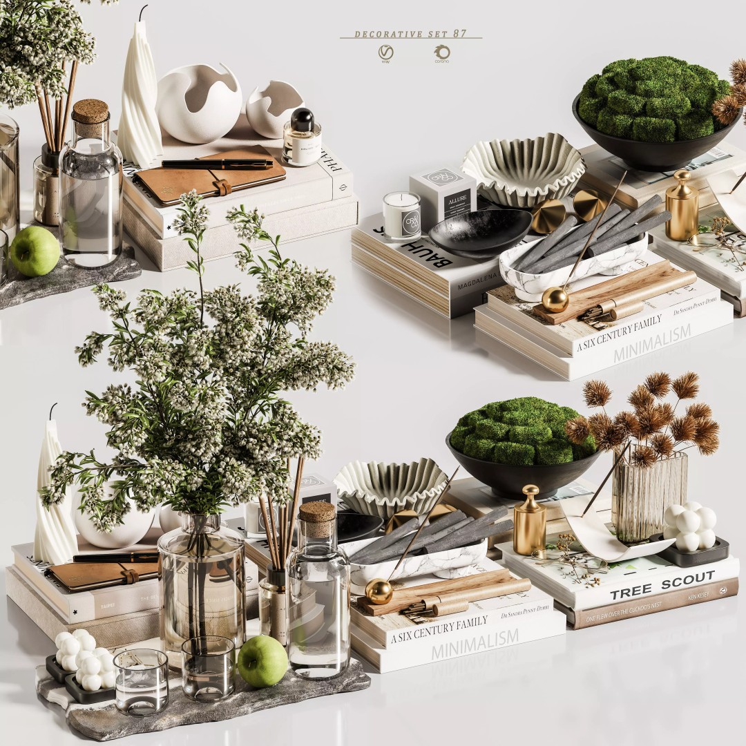 Decorative Set 87 3D Model – Contemporary Living Room Decor, Vray/Corona/OBJ - View 2
