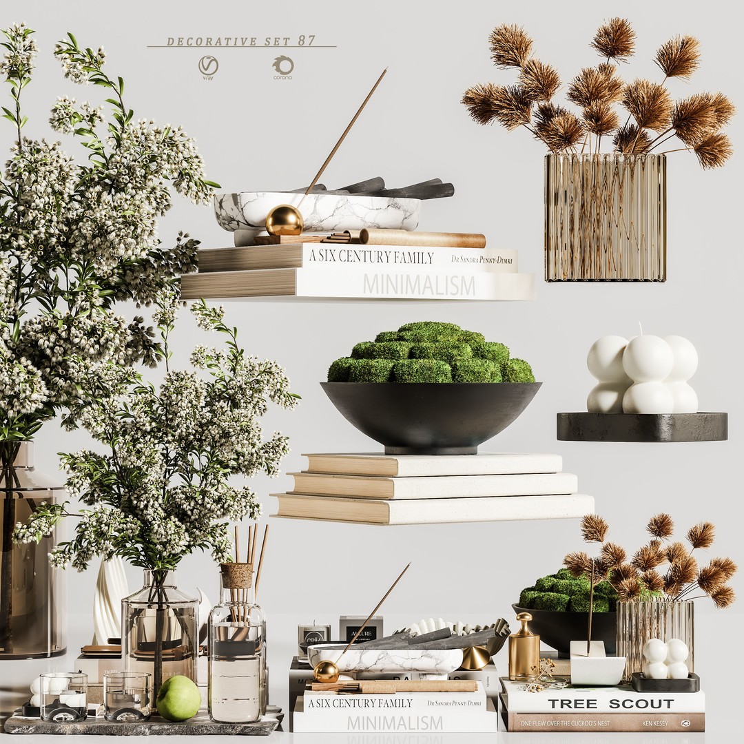 Decorative Set 87 3D Model – Contemporary Living Room Decor, Vray/Corona/OBJ - View 3