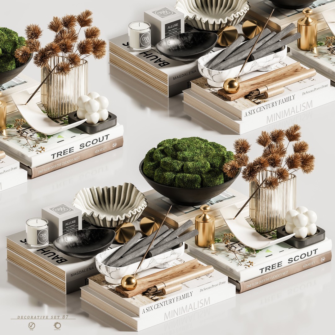Decorative Set 87 3D Model – Contemporary Living Room Decor, Vray/Corona/OBJ - View 4