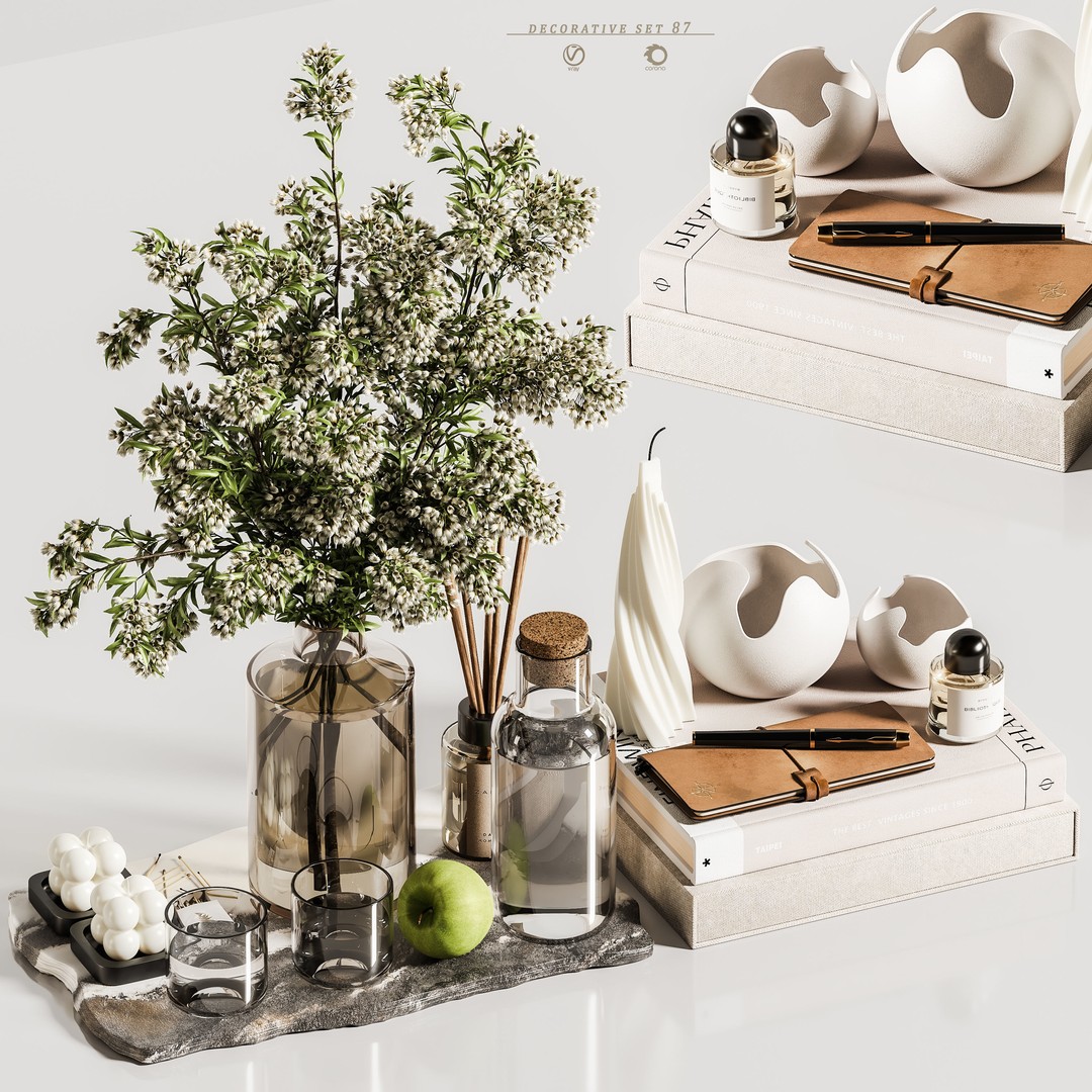 Decorative Set 87 3D Model – Contemporary Living Room Decor, Vray/Corona/OBJ - View 5