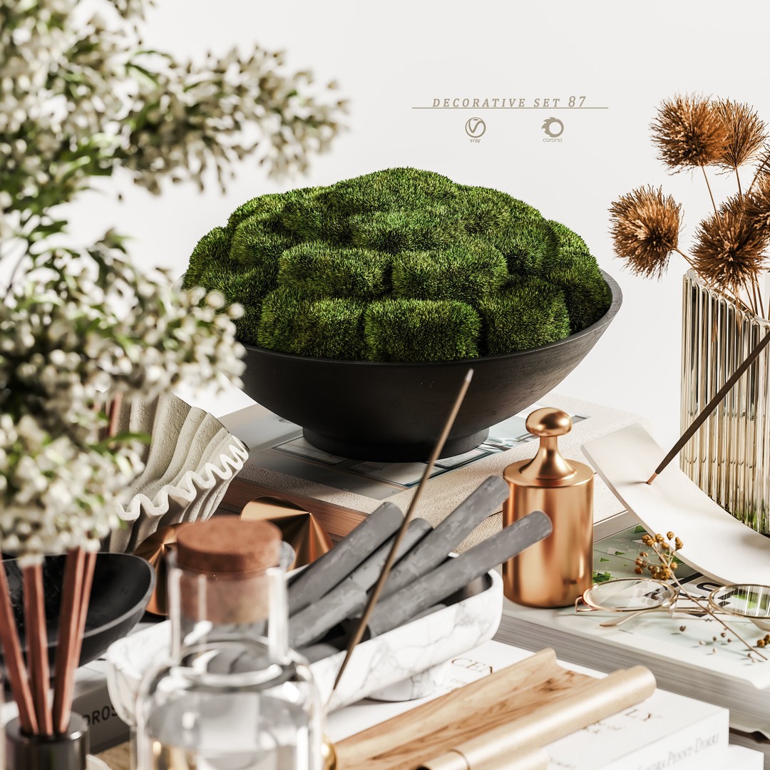 Decorative Set 87 3D Model – Contemporary Living Room Decor, Vray/Corona/OBJ - View 7