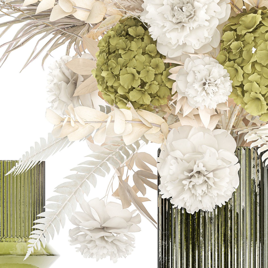 Dried Flowers Bouquet 3D Model – Modern Glass Vase, Game Ready - View 11