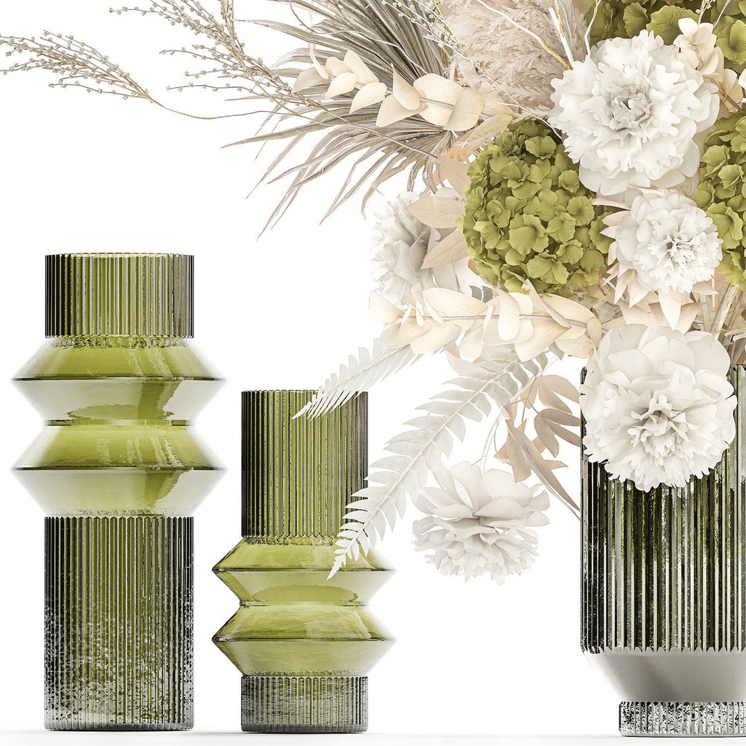 Dried Flowers Bouquet 3D Model – Modern Glass Vase, Game Ready - View 13